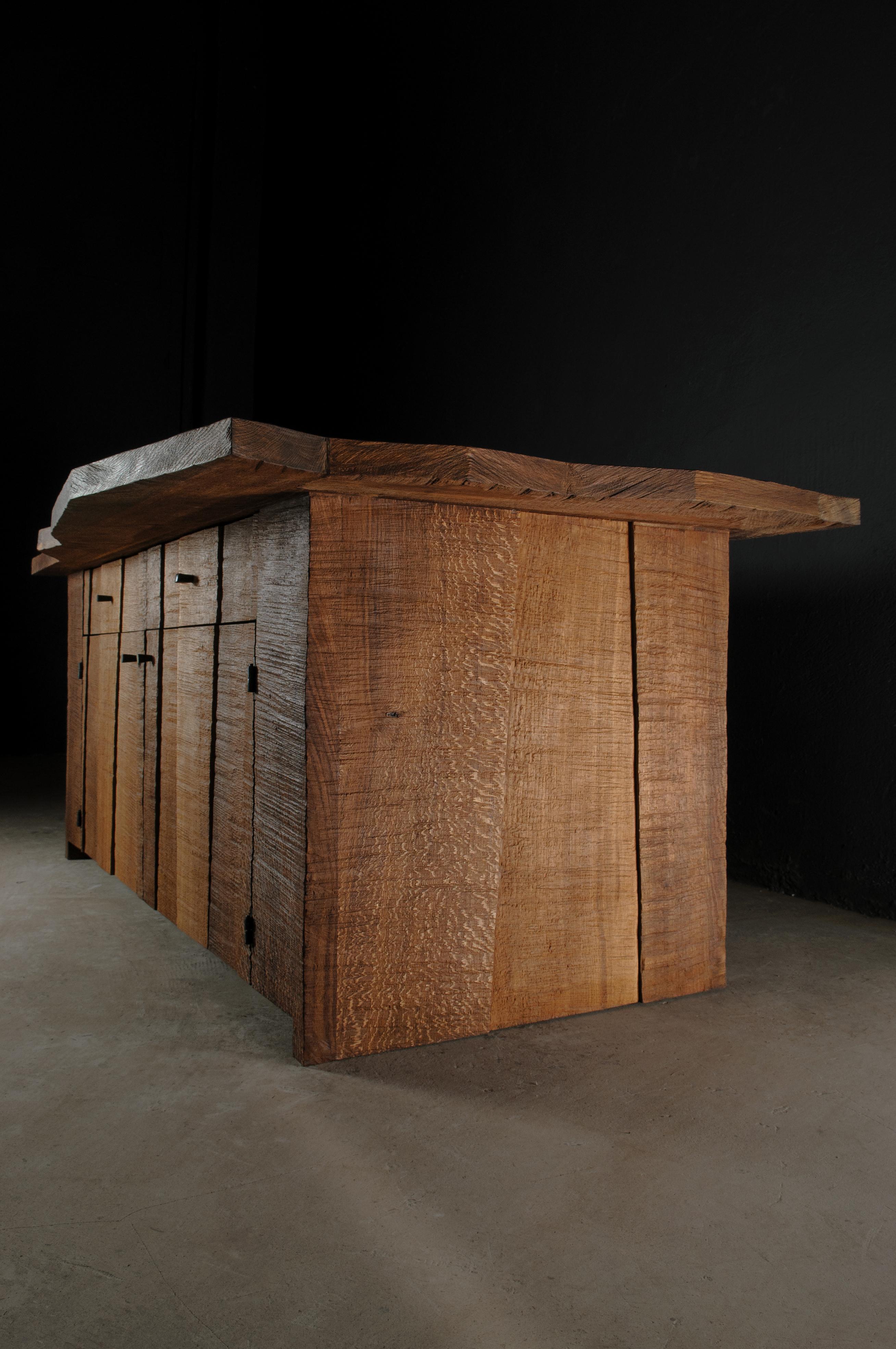 Contemporary Brutalist Geometric Commode in Solid Oak by Soha Concept For Sale 3