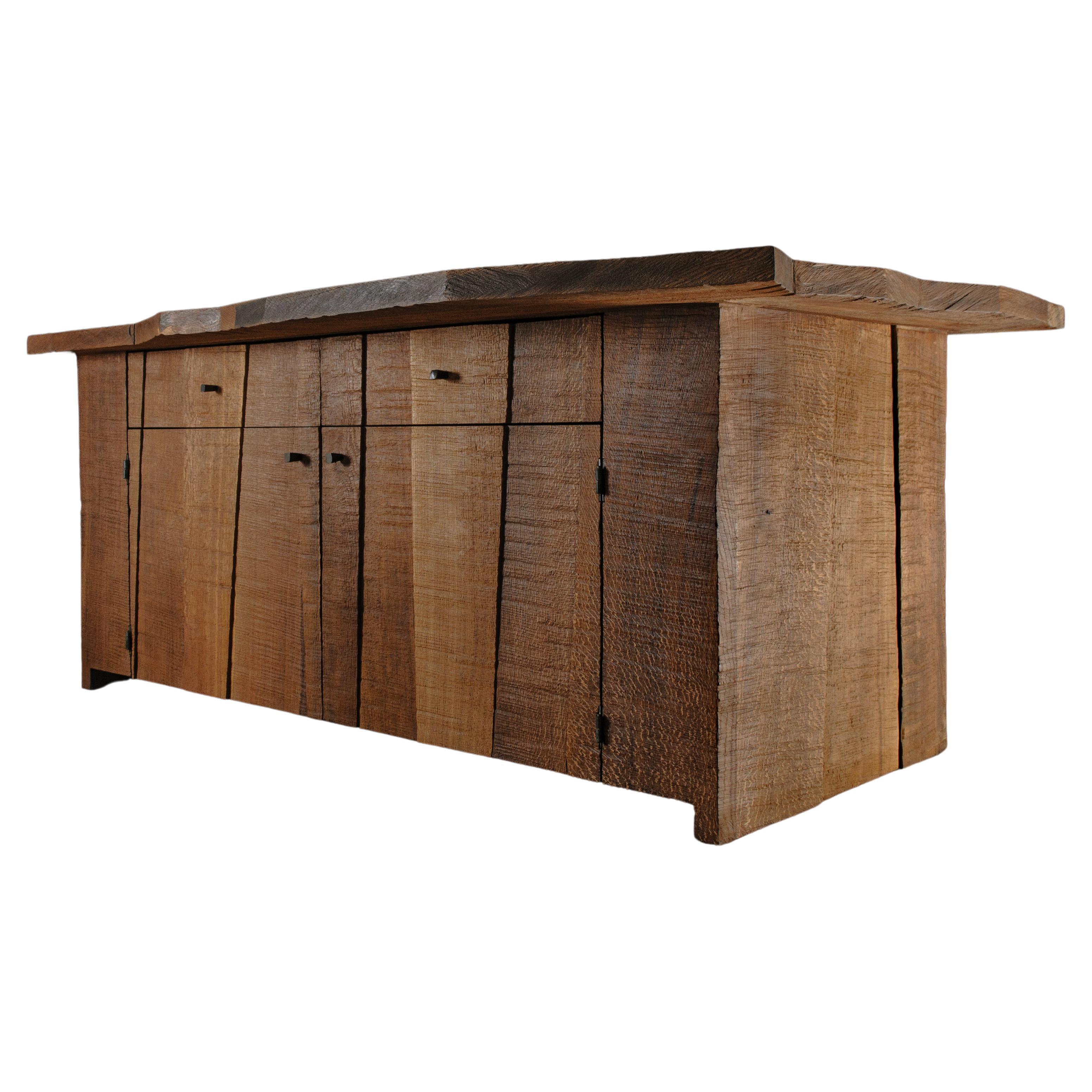 Contemporary Brutalist Geometric Commode in Solid Oak  For Sale