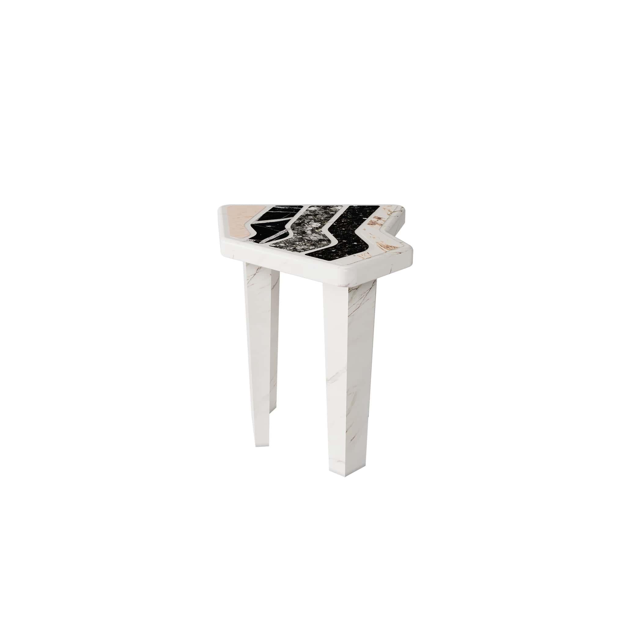 Modern Contemporary Brutalist Geometrical Shape Coffee Side Table in Granite & Marble For Sale