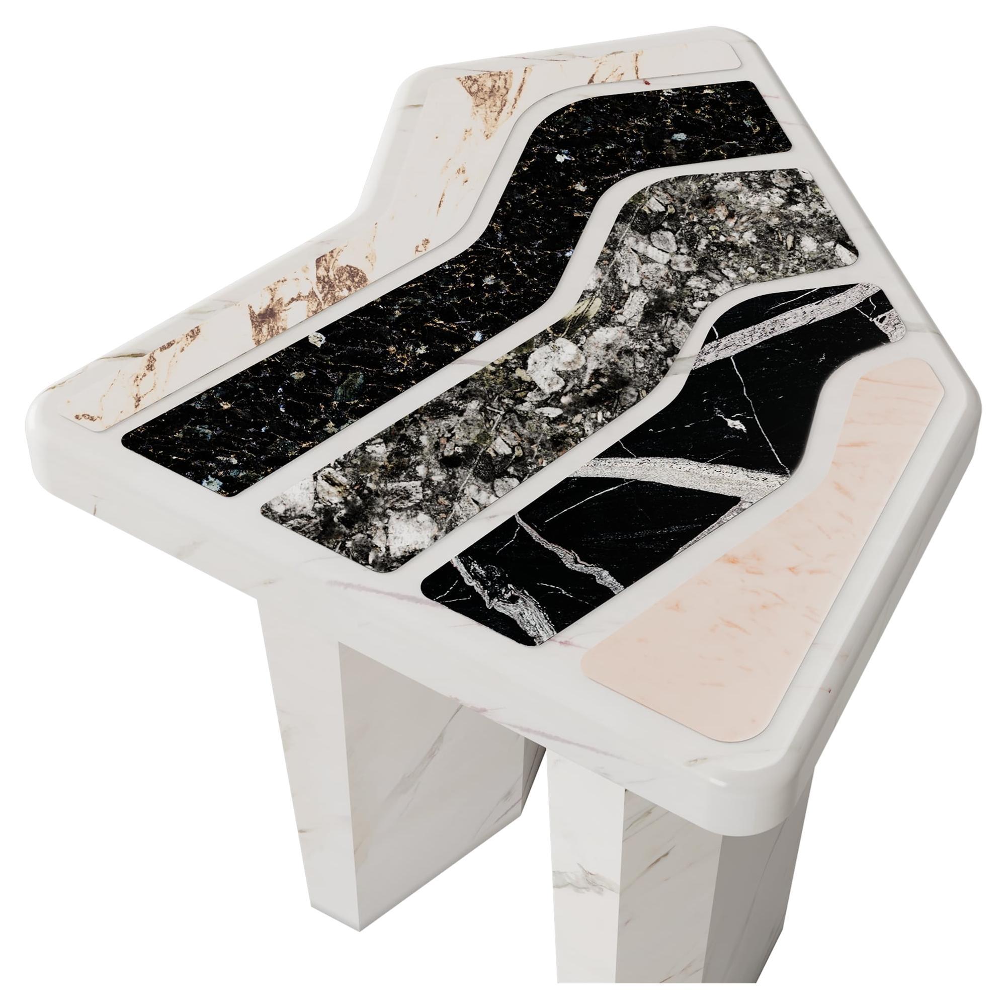Contemporary Brutalist Geometrical Shape Coffee Side Table in Granite & Marble