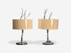 Contemporary, Brutalist Modern, Tree Branch Table Lamps, Silver Bronze, 21st C.