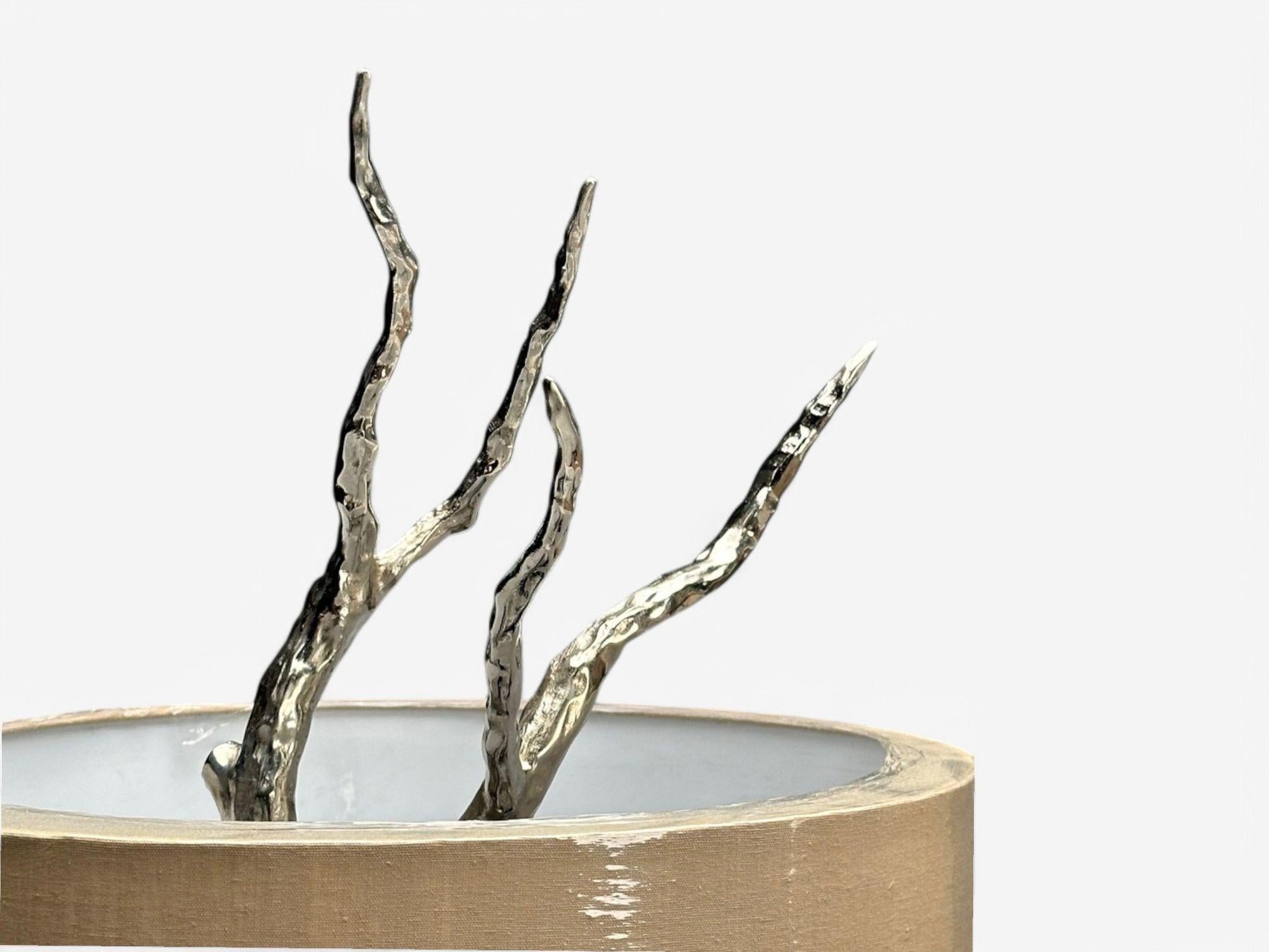Italian Contemporary, Brutalist Modern, Tree Branch Table Lamps, Silver Bronze, 21st C. For Sale