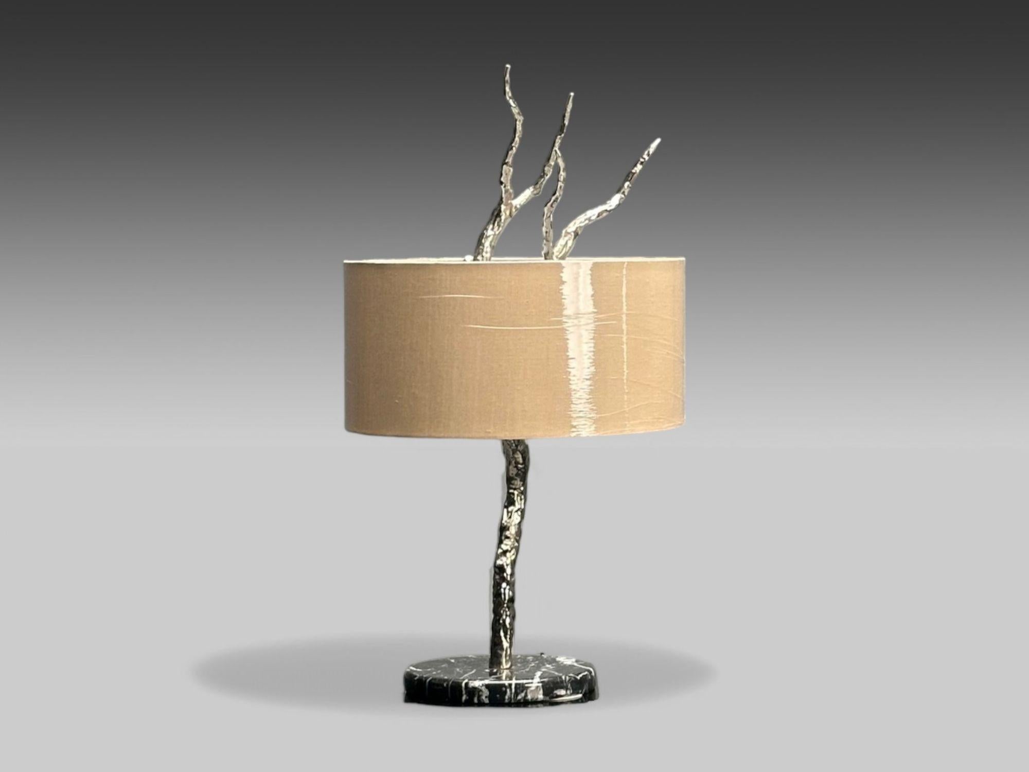 Contemporary, Brutalist Modern, Tree Branch Table Lamps, Silver Bronze, 21st C. In Good Condition For Sale In Manhasset, NY