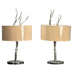 Contemporary, Brutalist Modern, Tree Branch Table Lamps, Silver Bronze, 21st C.