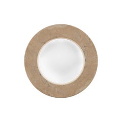 Organic Modern Round Wall Lamp, Beje Travertine Marble Circular Shape Sconce