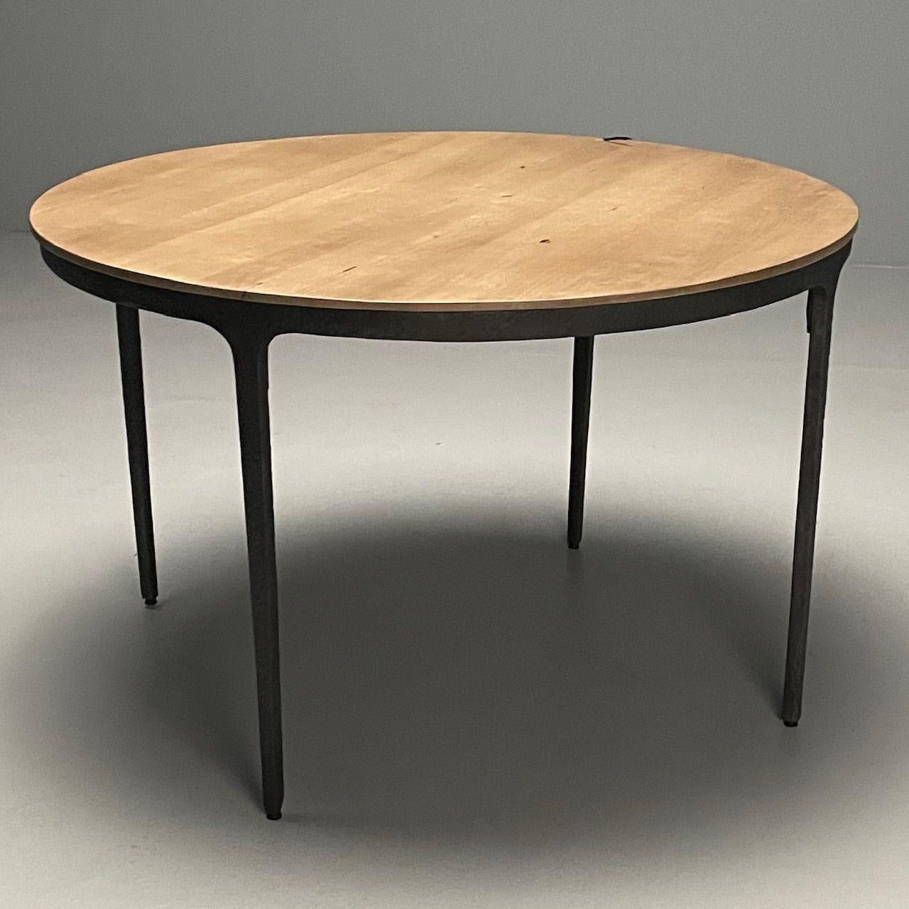 Post-Modern Contemporary, Brutalist, Round Center Table, Elm, Metal For Sale