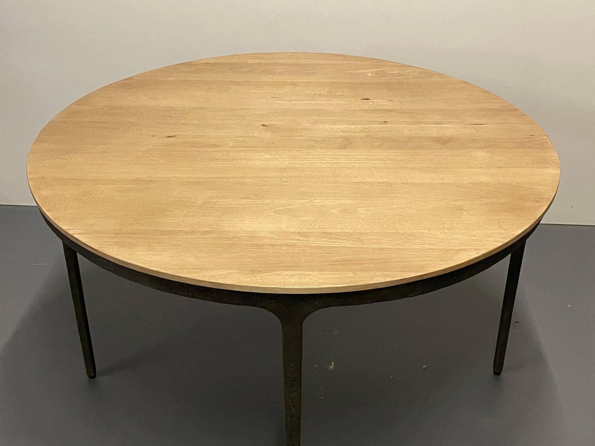 Contemporary, Brutalist, Round Center Table, Elm, Metal For Sale 1