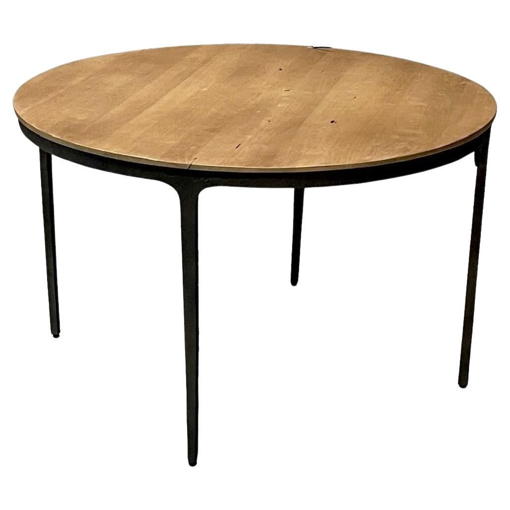 Contemporary, Brutalist, Round Center Table, Elm, Metal For Sale