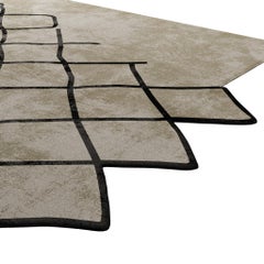 Modern Customizable Rug with Abstract Pattern in Neutral Colors & Black Details