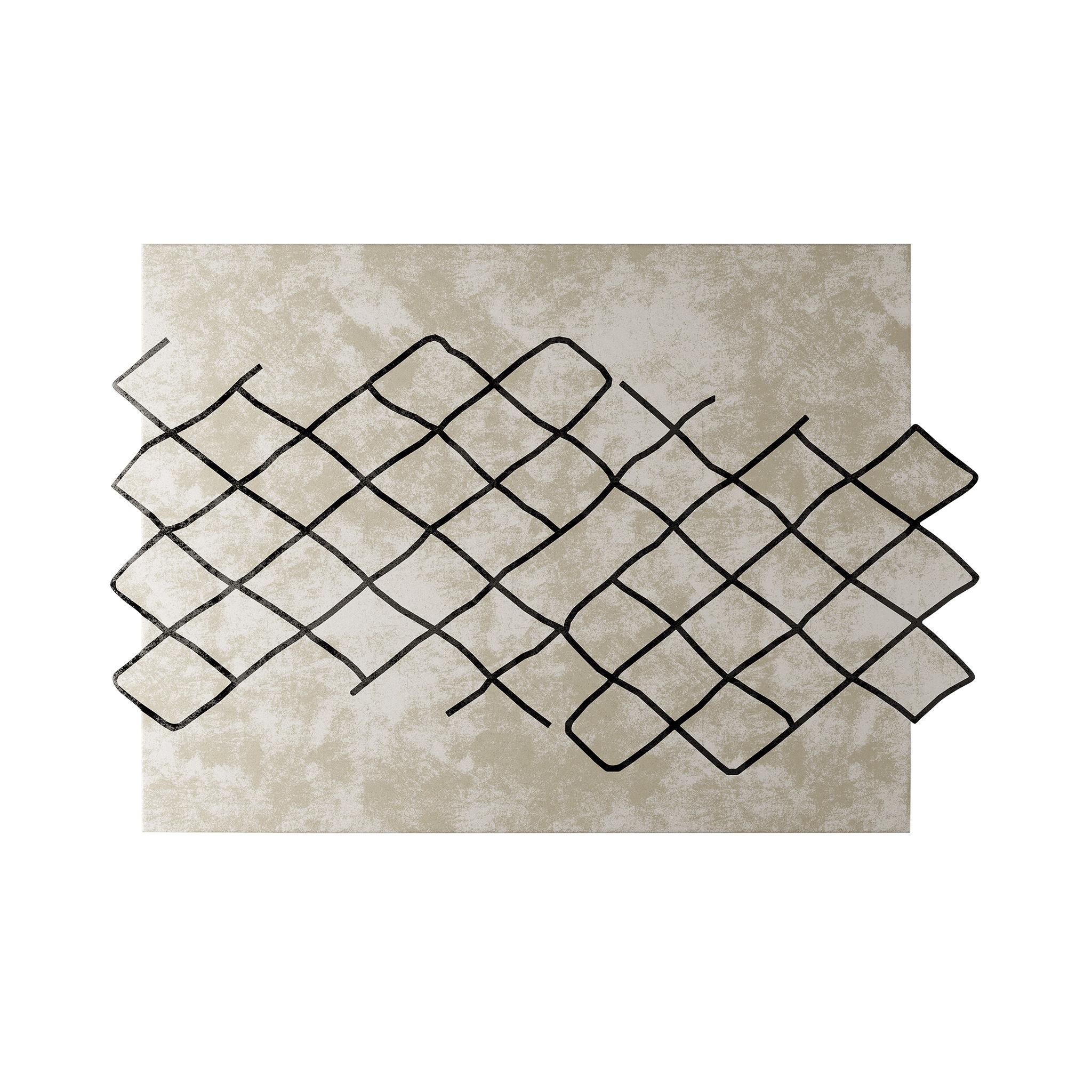 Moderner, anpassbarer Teppich mit abstraktem Muster in neutralen Farben und schwarzen Details (Handgefertigt) im Angebot