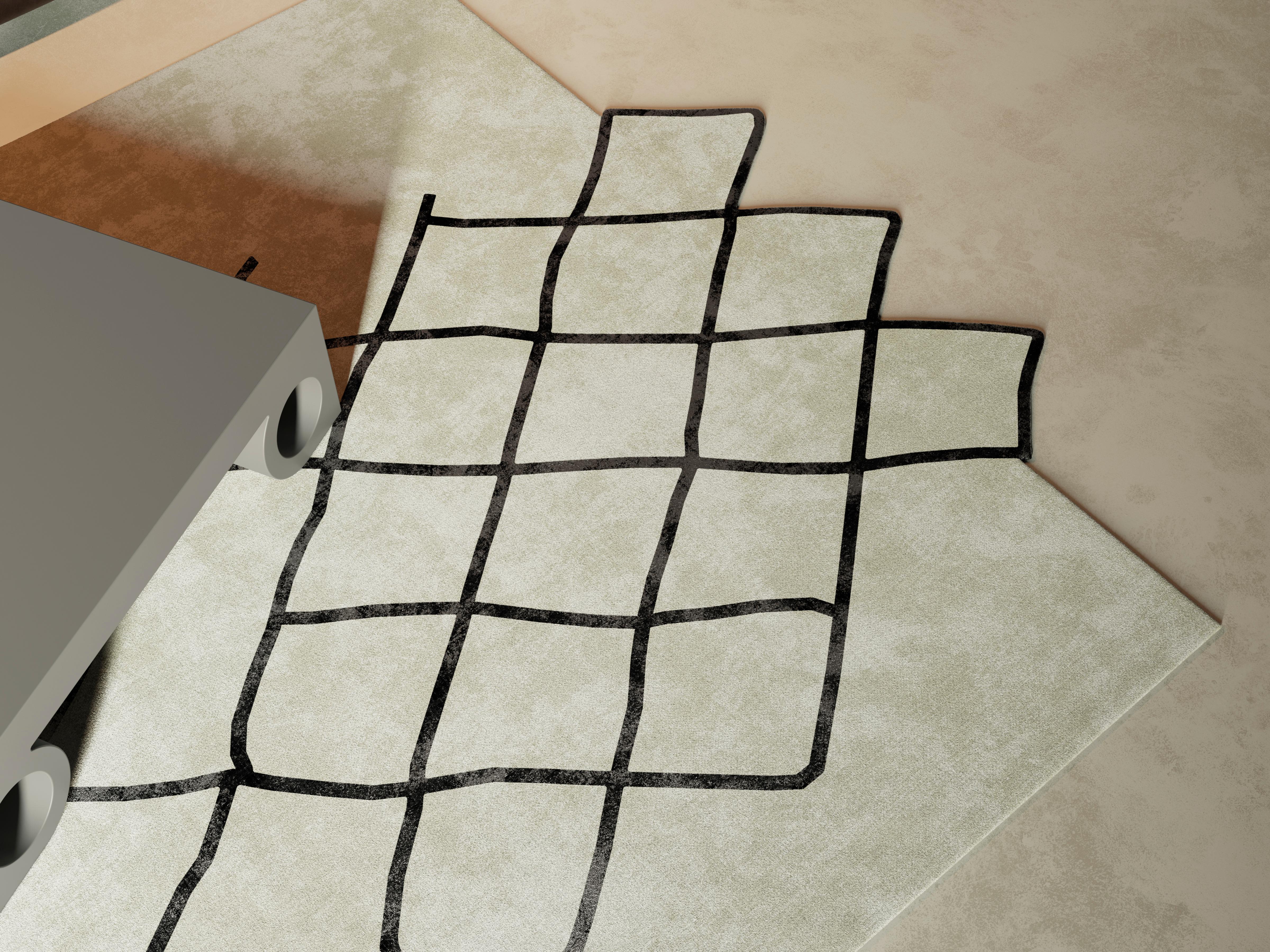 Moderner, anpassbarer Teppich mit abstraktem Muster in neutralen Farben und schwarzen Details (21. Jahrhundert und zeitgenössisch) im Angebot