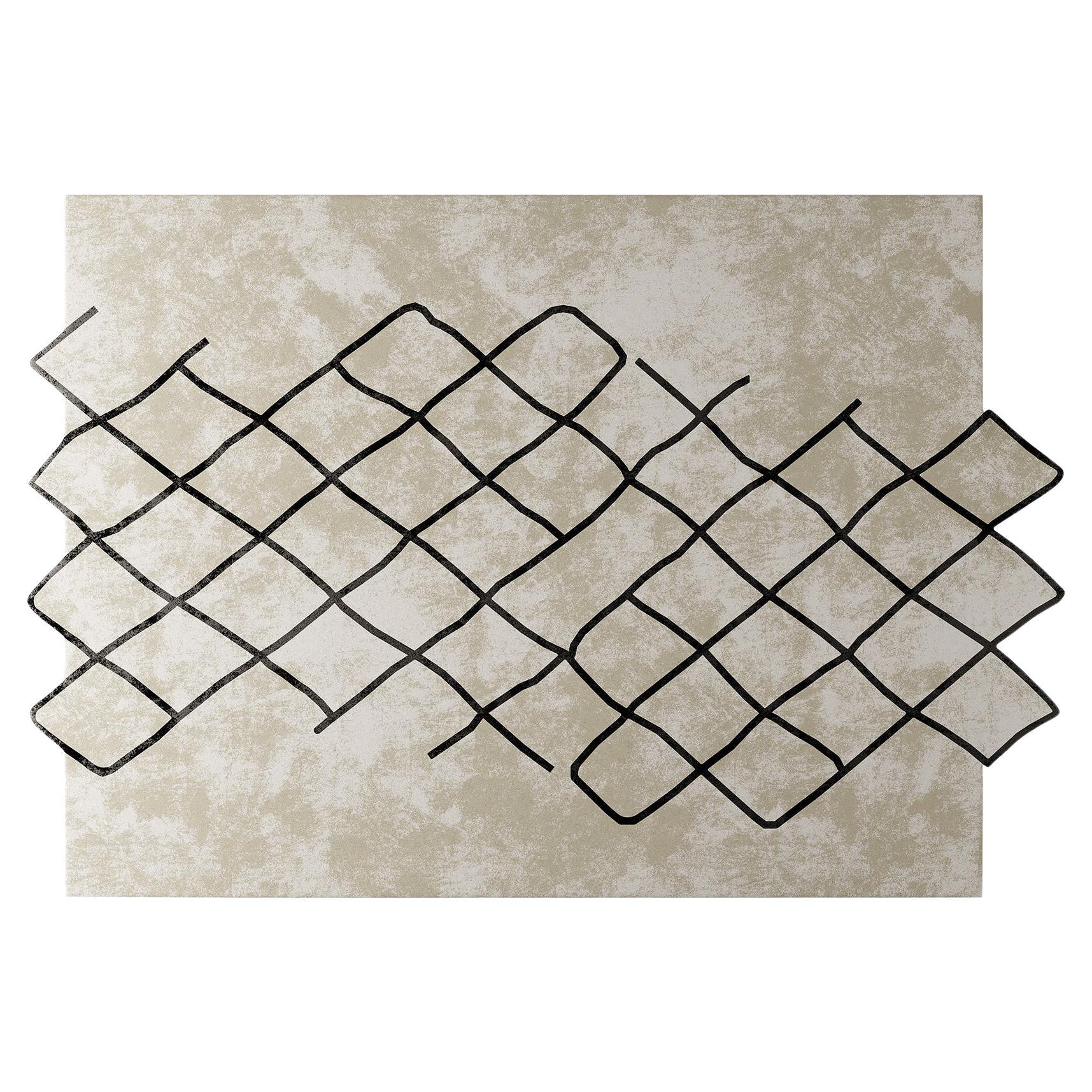 Modern Customizable Rug with Abstract Pattern in Neutral Colors & Black Details