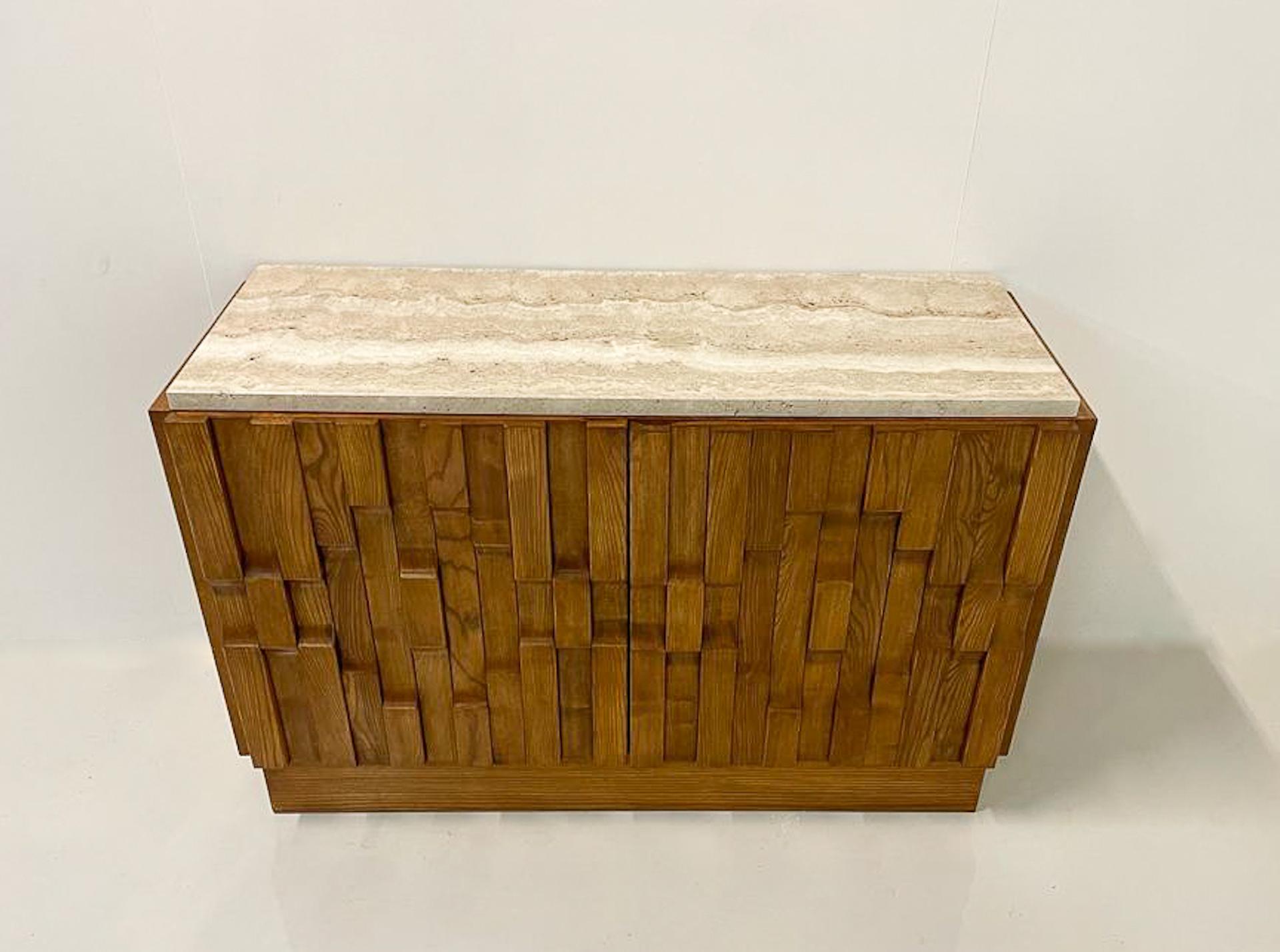 Modern Contemporary Brutalist Sideboard, Ash and Travertine, Italy For Sale
