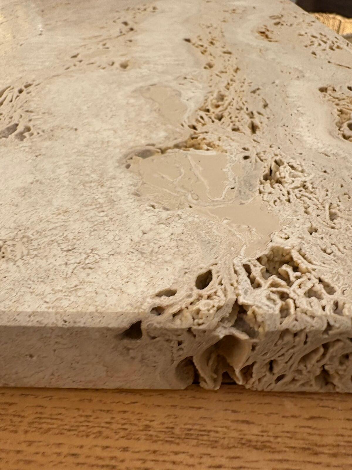 Contemporary Brutalist Sideboard, Wood and Travertine, Italy For Sale 2