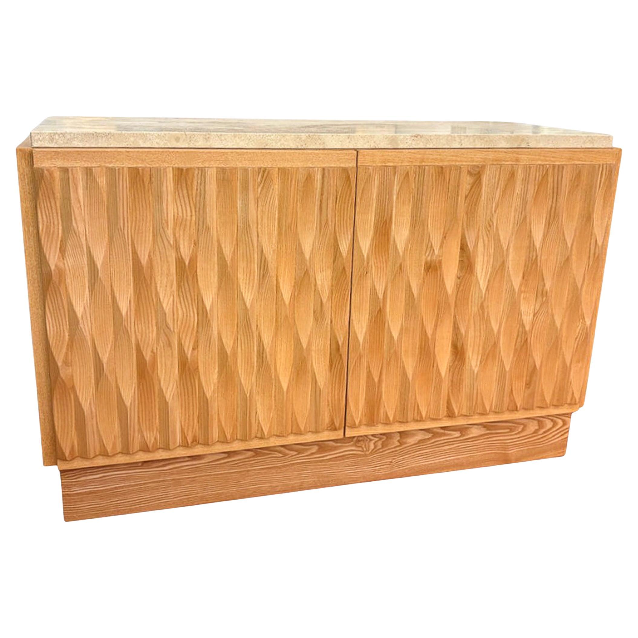 Contemporary Brutalist Sideboard, Wood and Travertine, Italy For Sale
