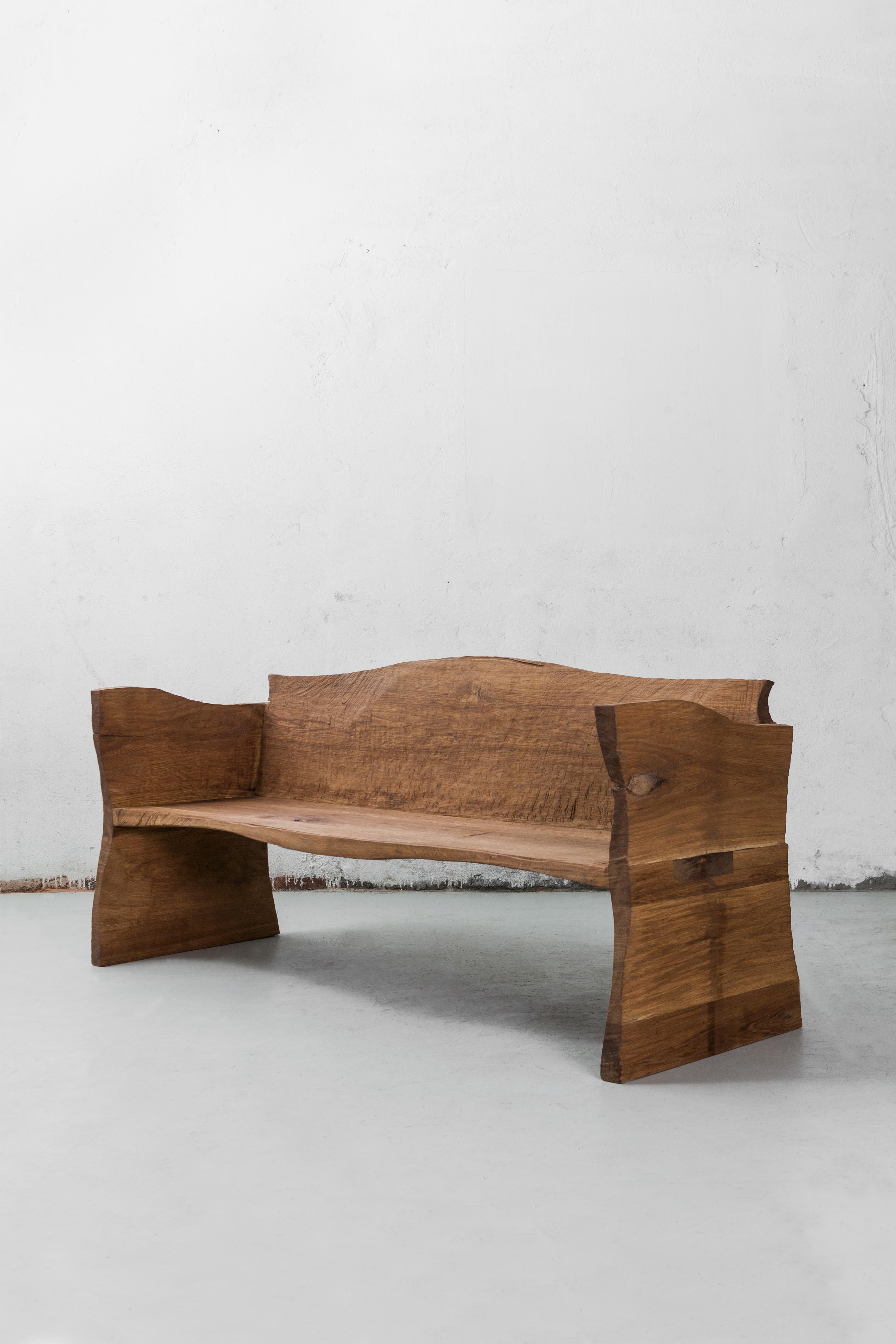 Contemporary Brutalist Style Bench in Solid Oak ‘Dark’ and Linseed Oil In New Condition For Sale In Paris, FR