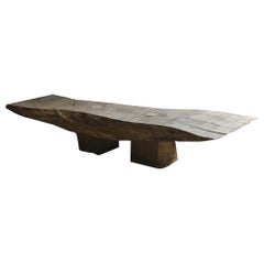 Banc ou table basse de style brutaliste contemporain en chêne massif et huile de lin