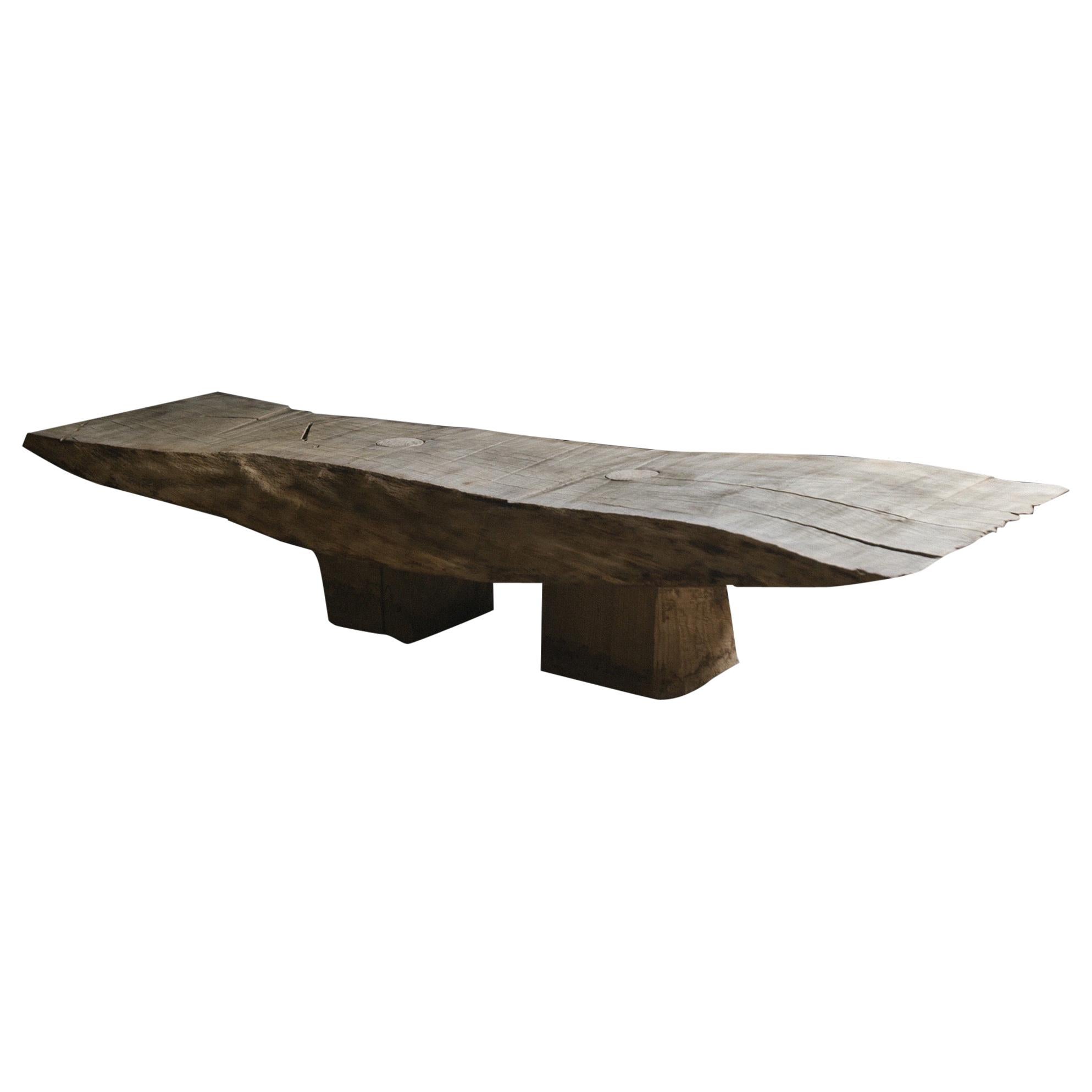 Contemporary Brutalist Style Bench or Low Table in Solid Oak and Linseed Oil