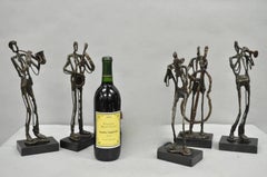 Contemporary Brutalist Style Bronze & Marble Jazz Musician Band Figures 5 Pc Set