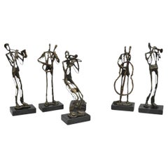 Contemporary Brutalist Style Bronze & Marble Jazz Musician Band Figures 5 Pc Set