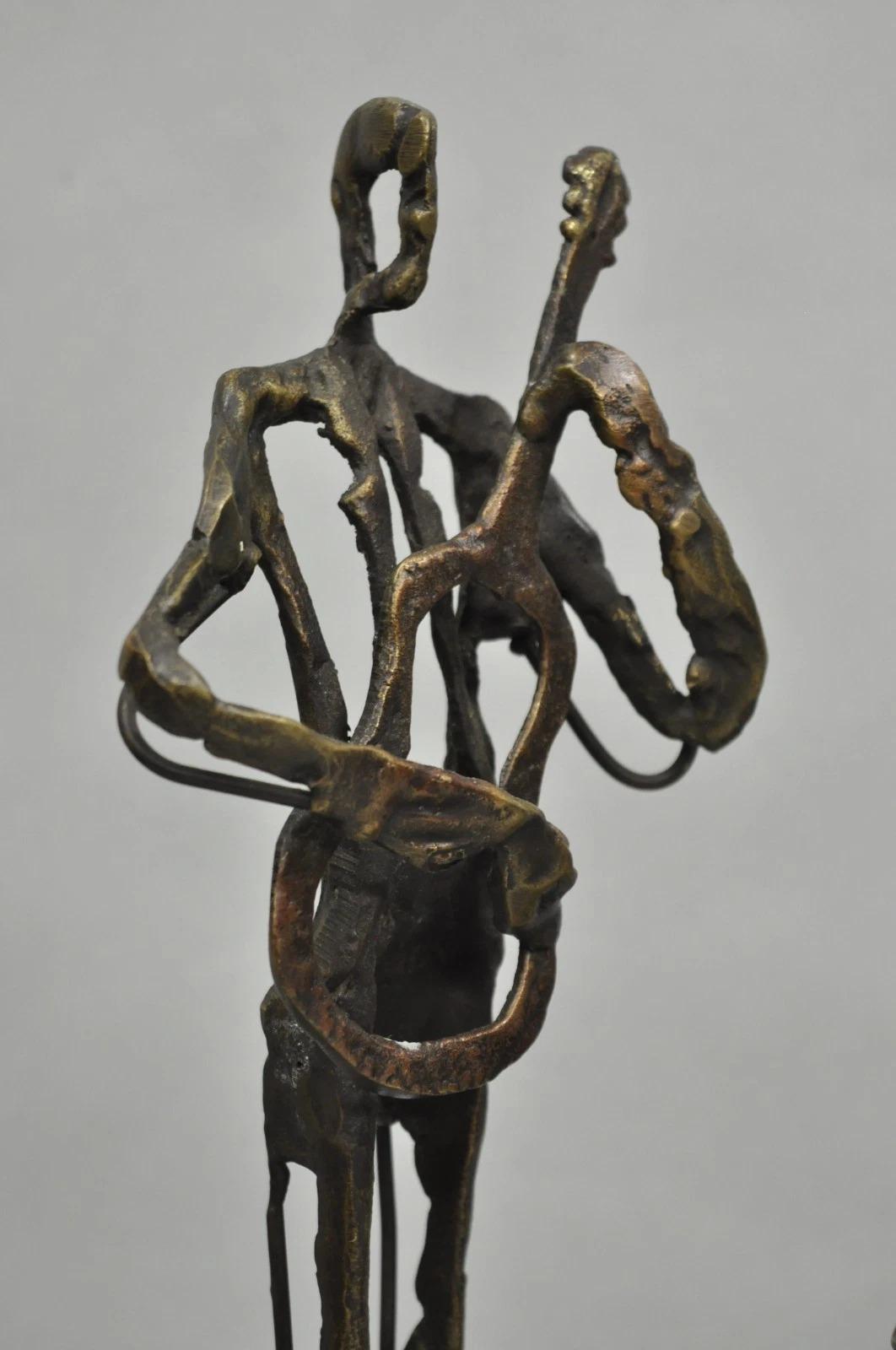 Contemporary Brutalist Style Bronze & Marble Jazz Musician Band Figures 6 Pc Set For Sale 6