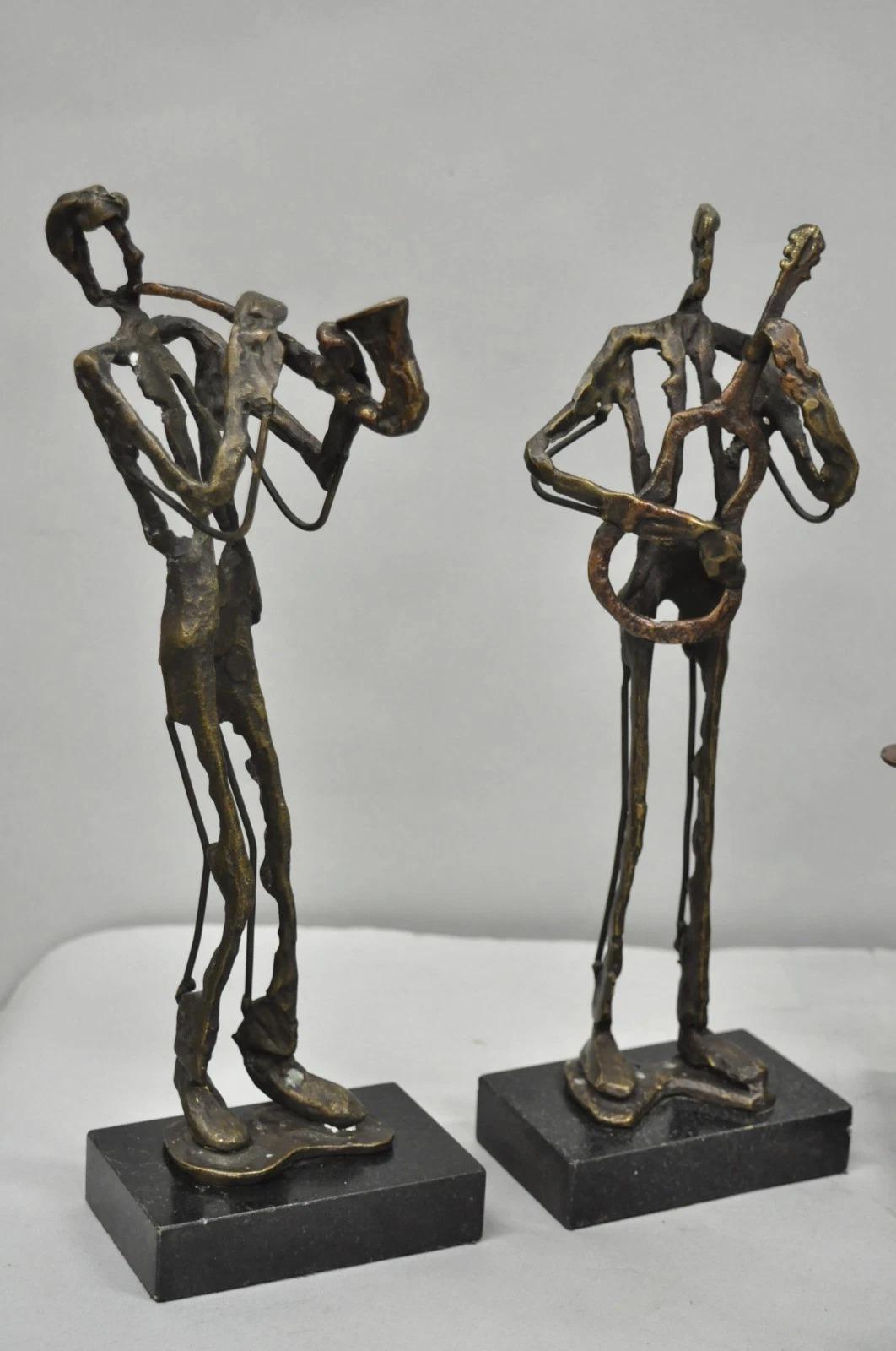 Unknown Contemporary Brutalist Style Bronze & Marble Jazz Musician Band Figures 6 Pc Set For Sale