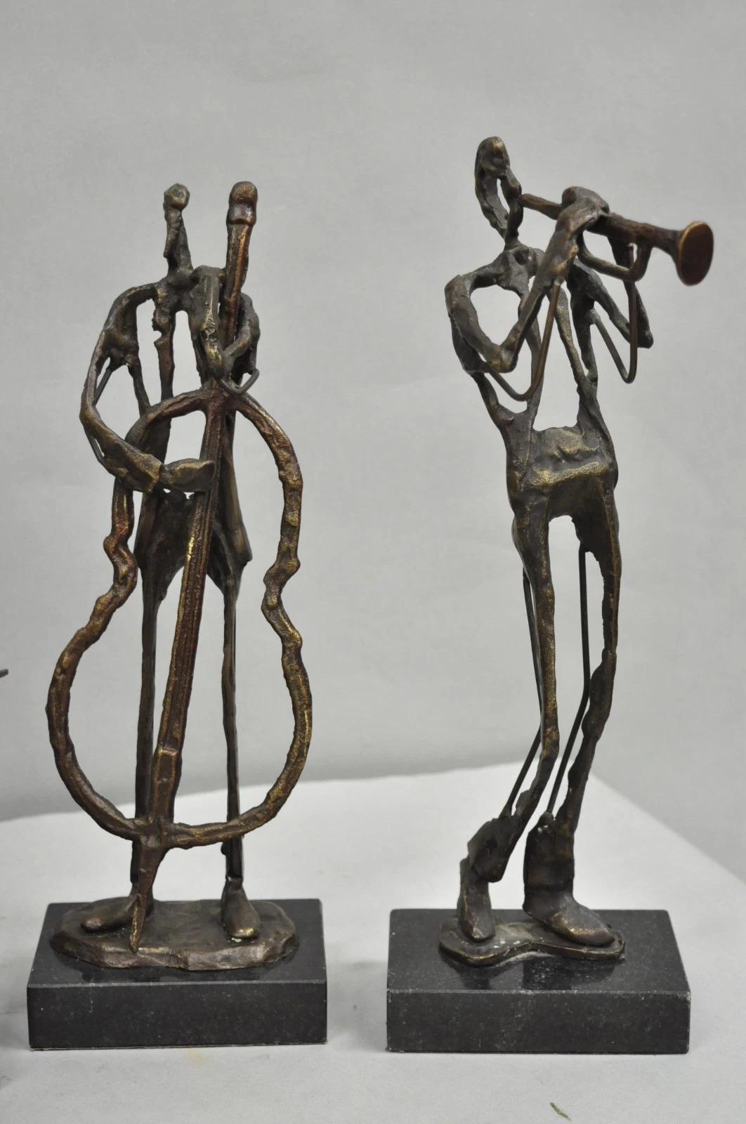 Contemporary Brutalist Style Bronze & Marble Jazz Musician Band Figures 6 Pc Set In Good Condition For Sale In Philadelphia, PA