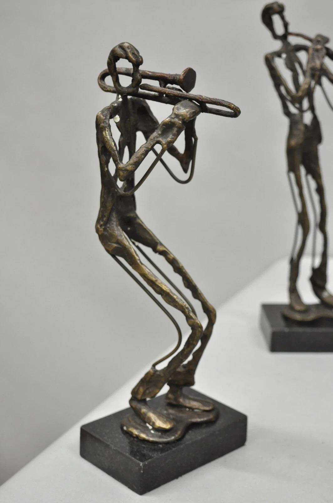 20th Century Contemporary Brutalist Style Bronze & Marble Jazz Musician Band Figures 6 Pc Set For Sale