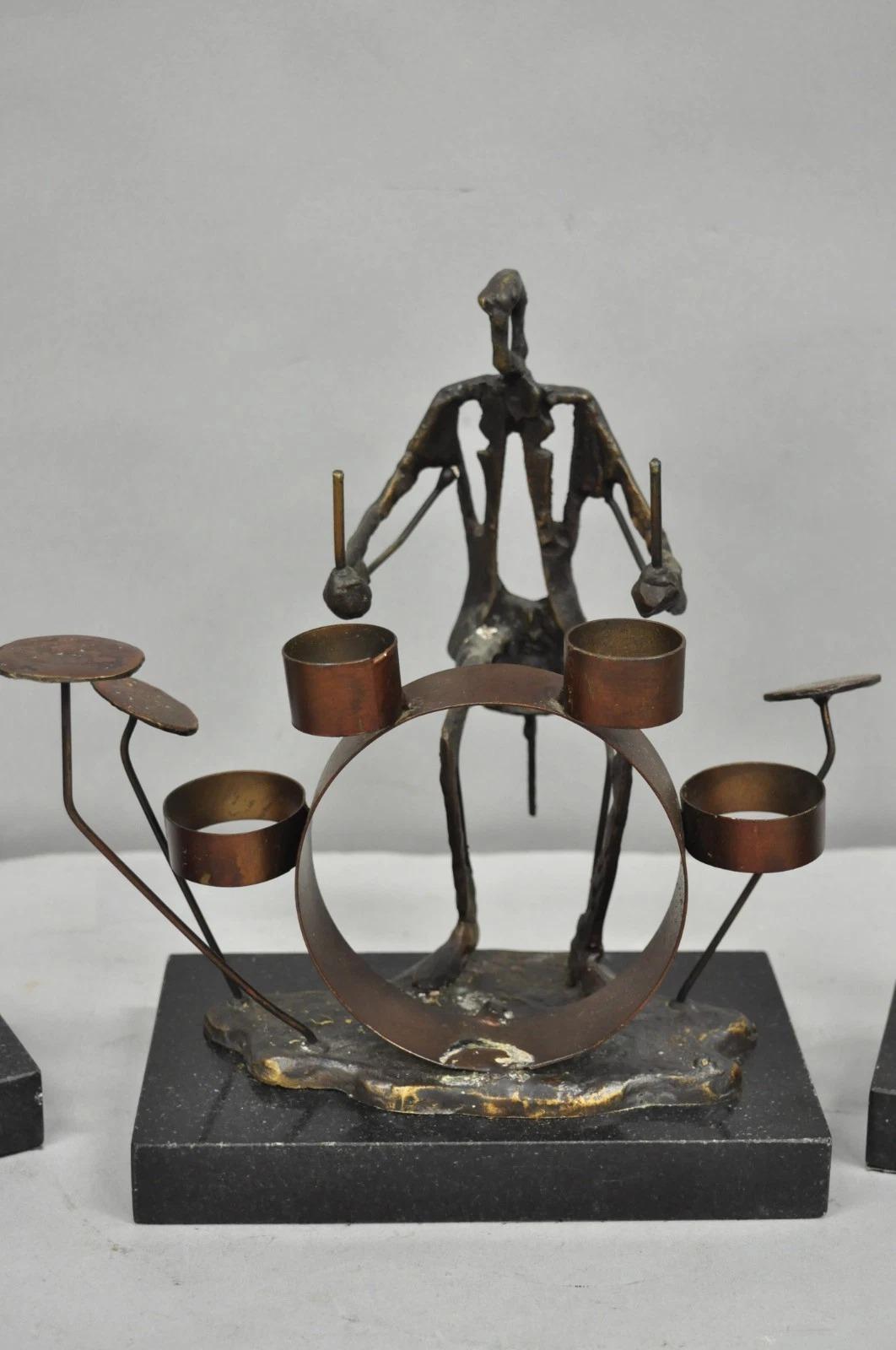 Contemporary Brutalist Style Bronze & Marble Jazz Musician Band Figures 6 Pc Set For Sale 1