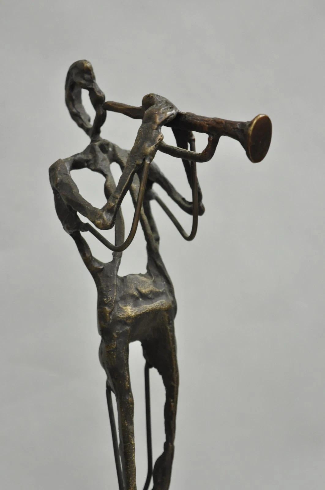 Contemporary Brutalist Style Bronze & Marble Jazz Musician Band Figures 6 Pc Set For Sale 4