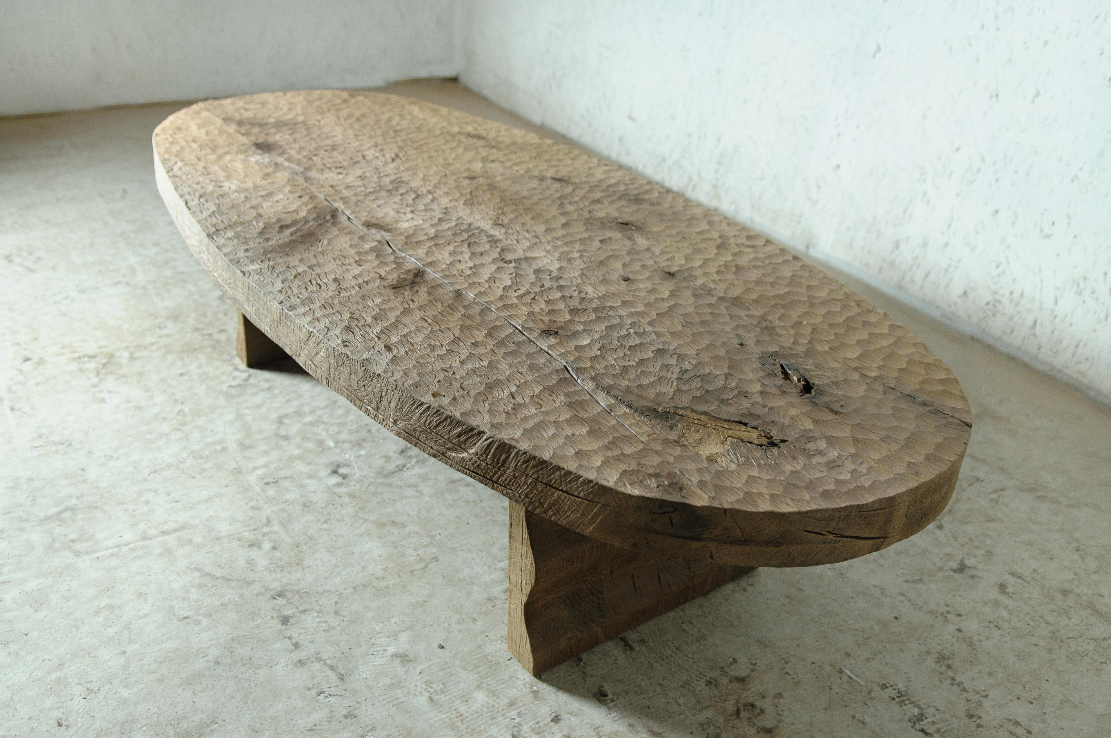 Contemporary Brutalist Style Coffee Table in Solid Oak, 'Custom Size' In New Condition For Sale In Paris, FR