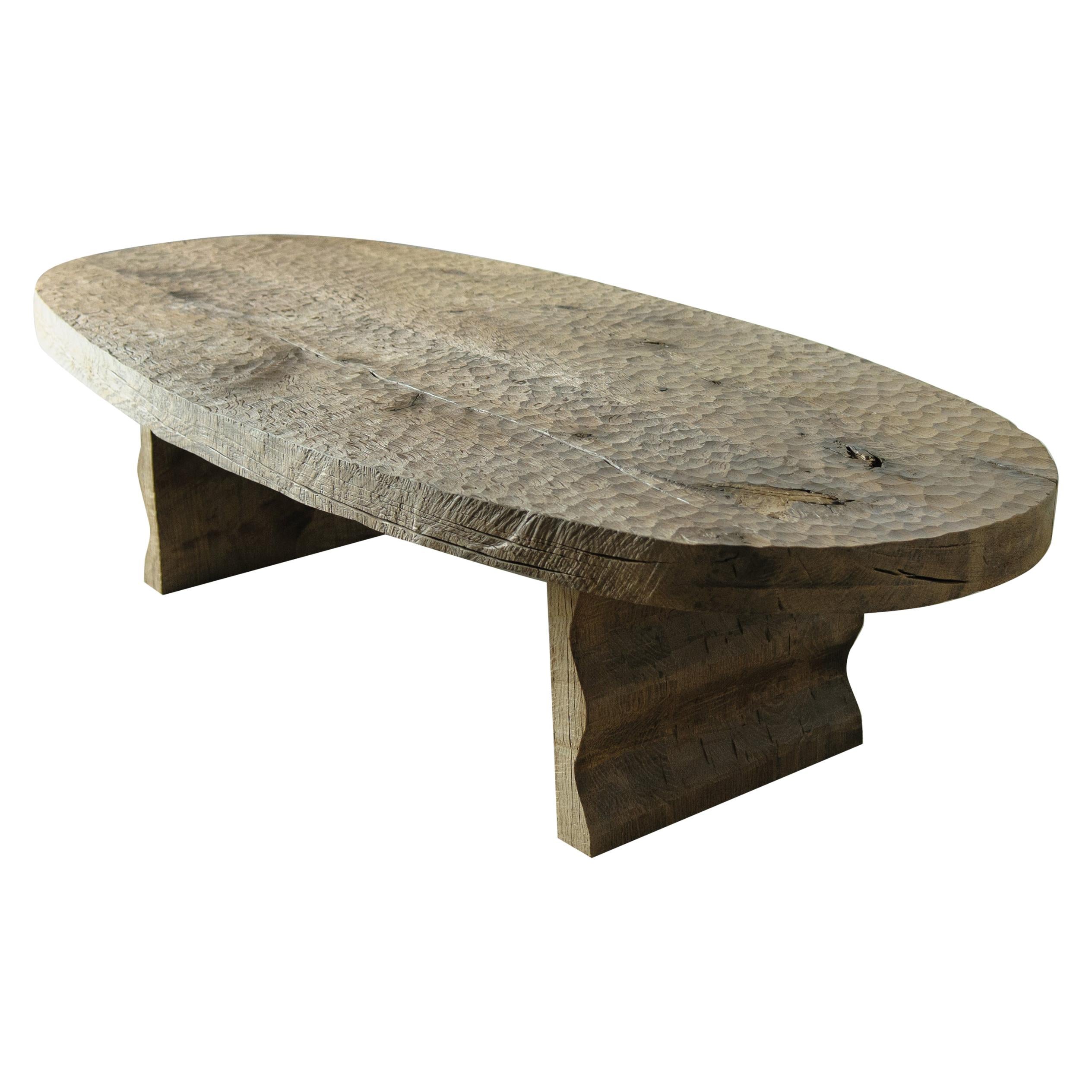 Contemporary Brutalist Style Coffee Table in Solid Oak, 'Custom Size' For Sale