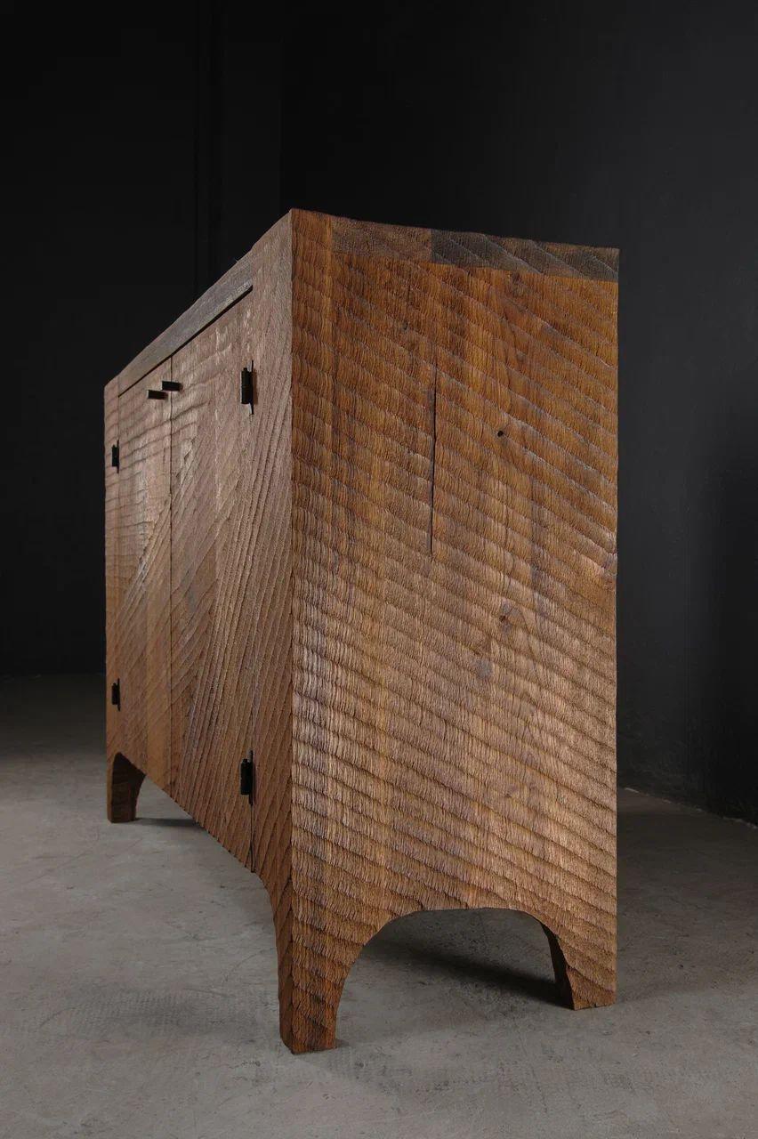 Contemporary Brutalist Style Commode in Solid Oak 'Custom Size' For Sale 1