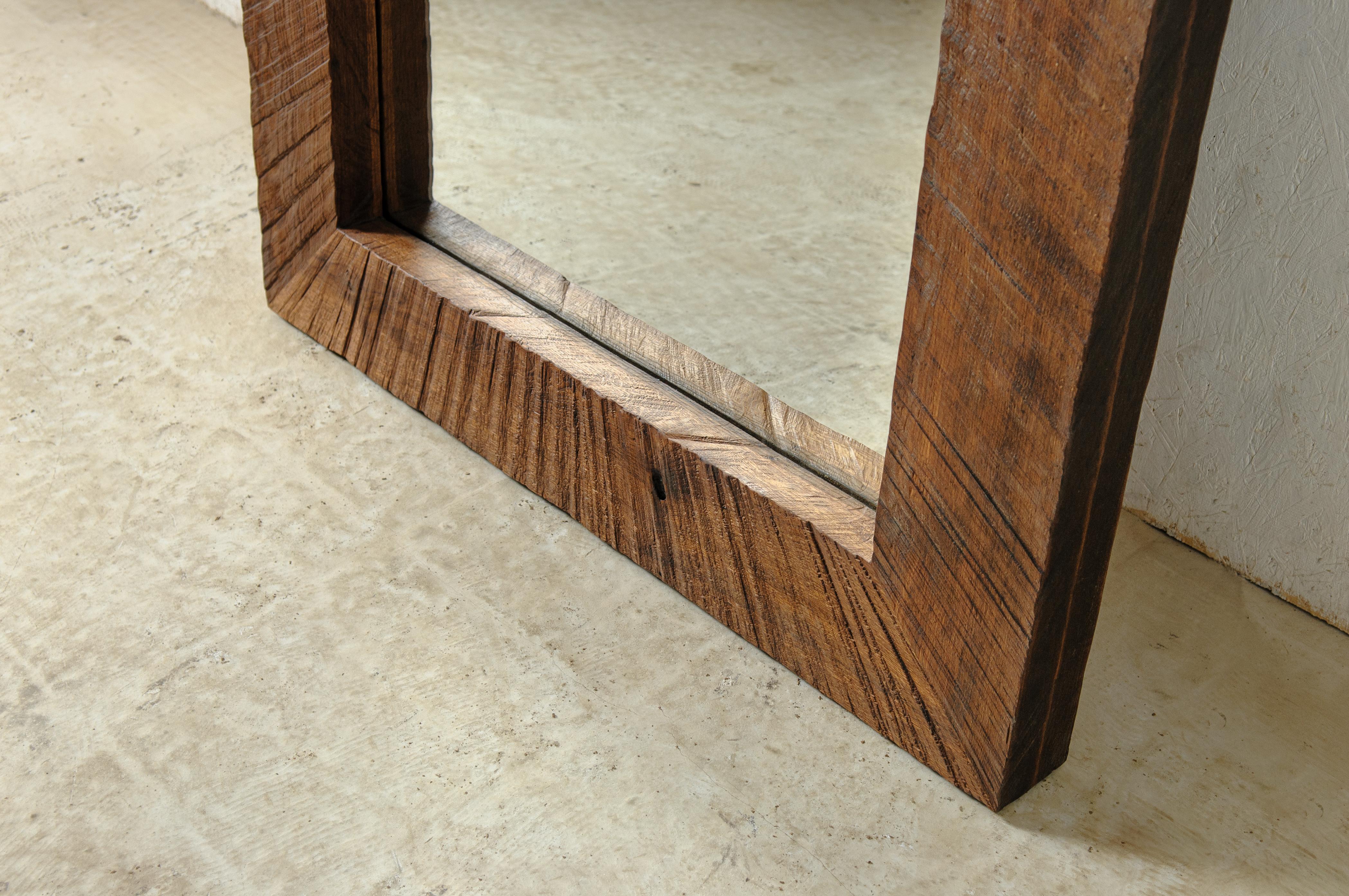 Contemporary Brutalist Style Full Length Mirror in Solid Oak v2 For Sale 1