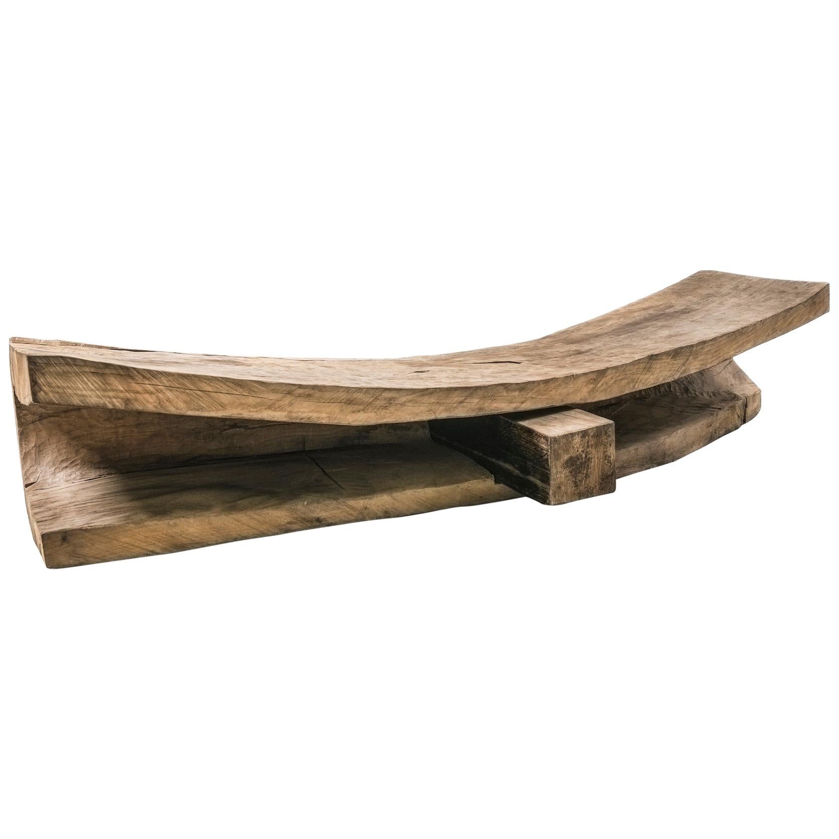 Contemporary Brutalist Style Massive Bench in Solid Oak and Linseed Oil