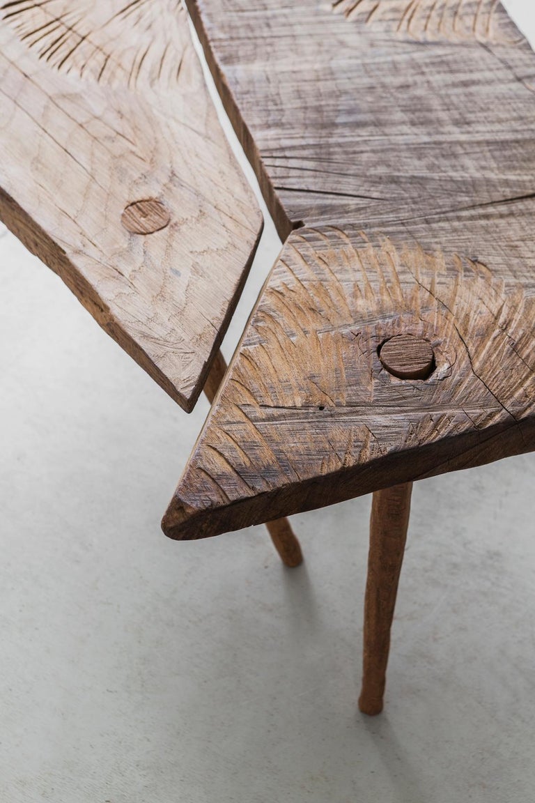 Contemporary Brutalist Style Small Table 2 in Solid Oak and Linseed