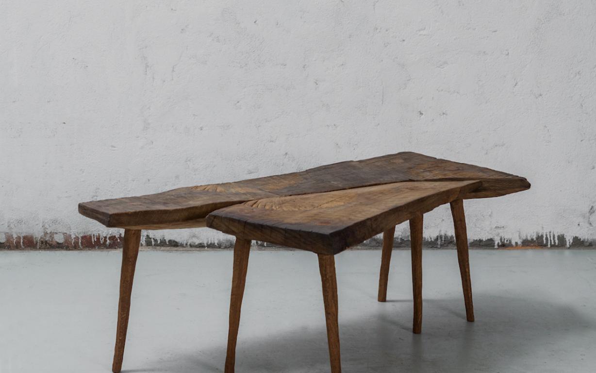 Contemporary Brutalist Style Small Table #2 in Solid Oak and Linseed Oil In New Condition For Sale In Paris, FR