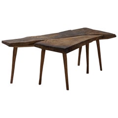 Contemporary Brutalist Style Small Table #2 in Solid Oak and Linseed Oil