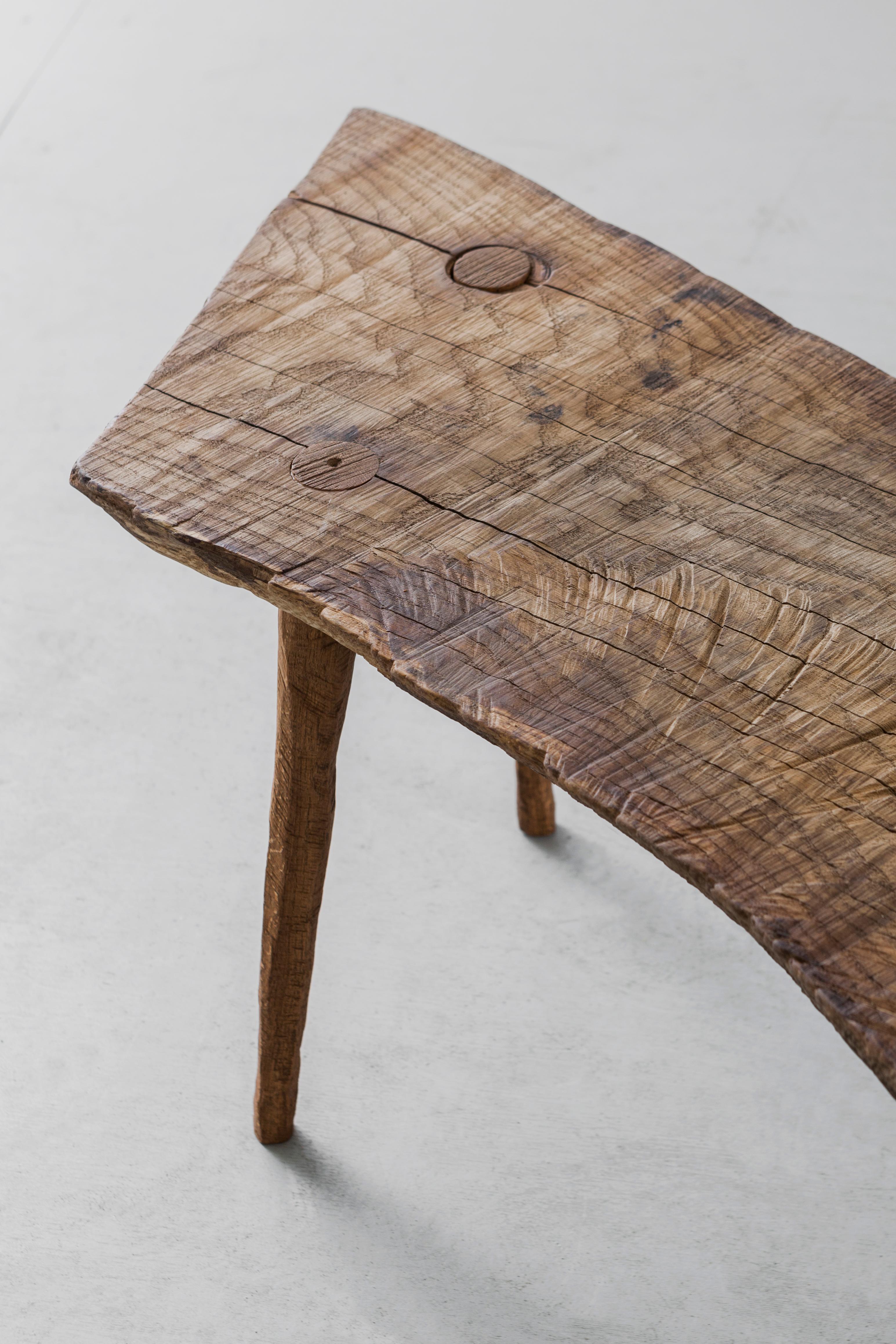 Contemporary Brutalist Style Small Table #5 in Solid Oak and Linseed Oil In New Condition In Paris, FR