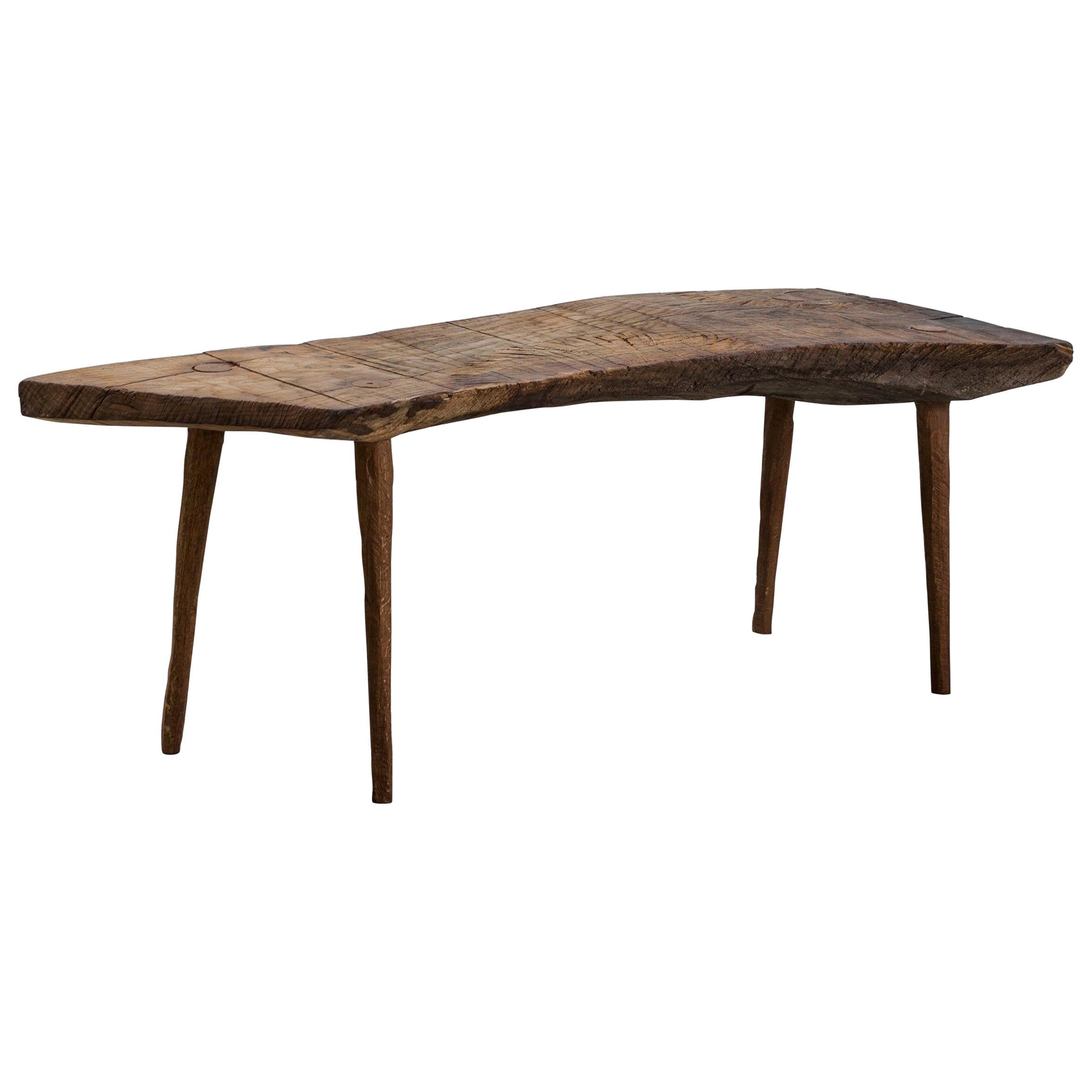 Contemporary Brutalist Style Small Table #5 aus massiver Eiche und Leinöl im Angebot