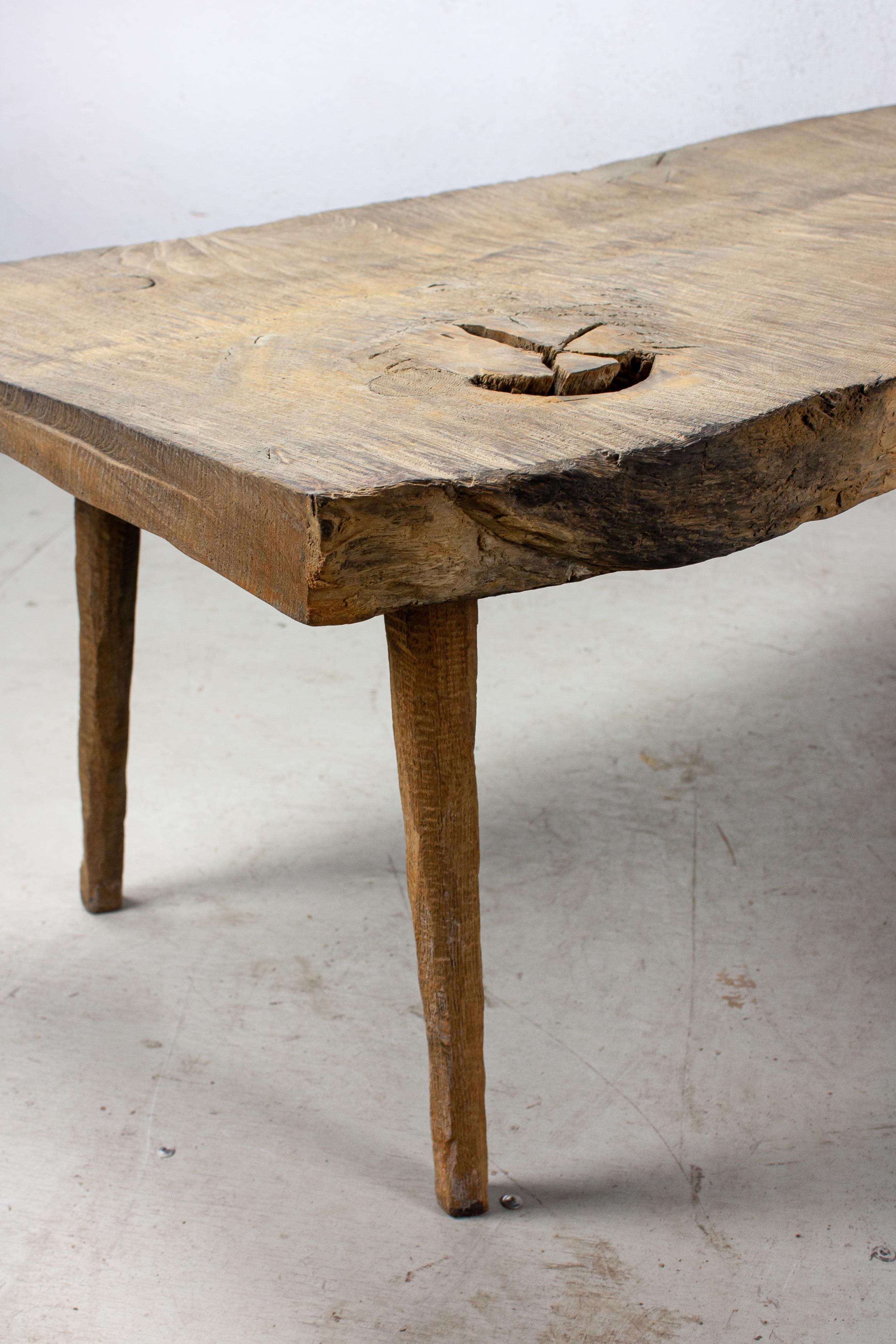 Russian Contemporary Brutalist Style Small Table #6 in Solid Oak and Linseed Oil For Sale