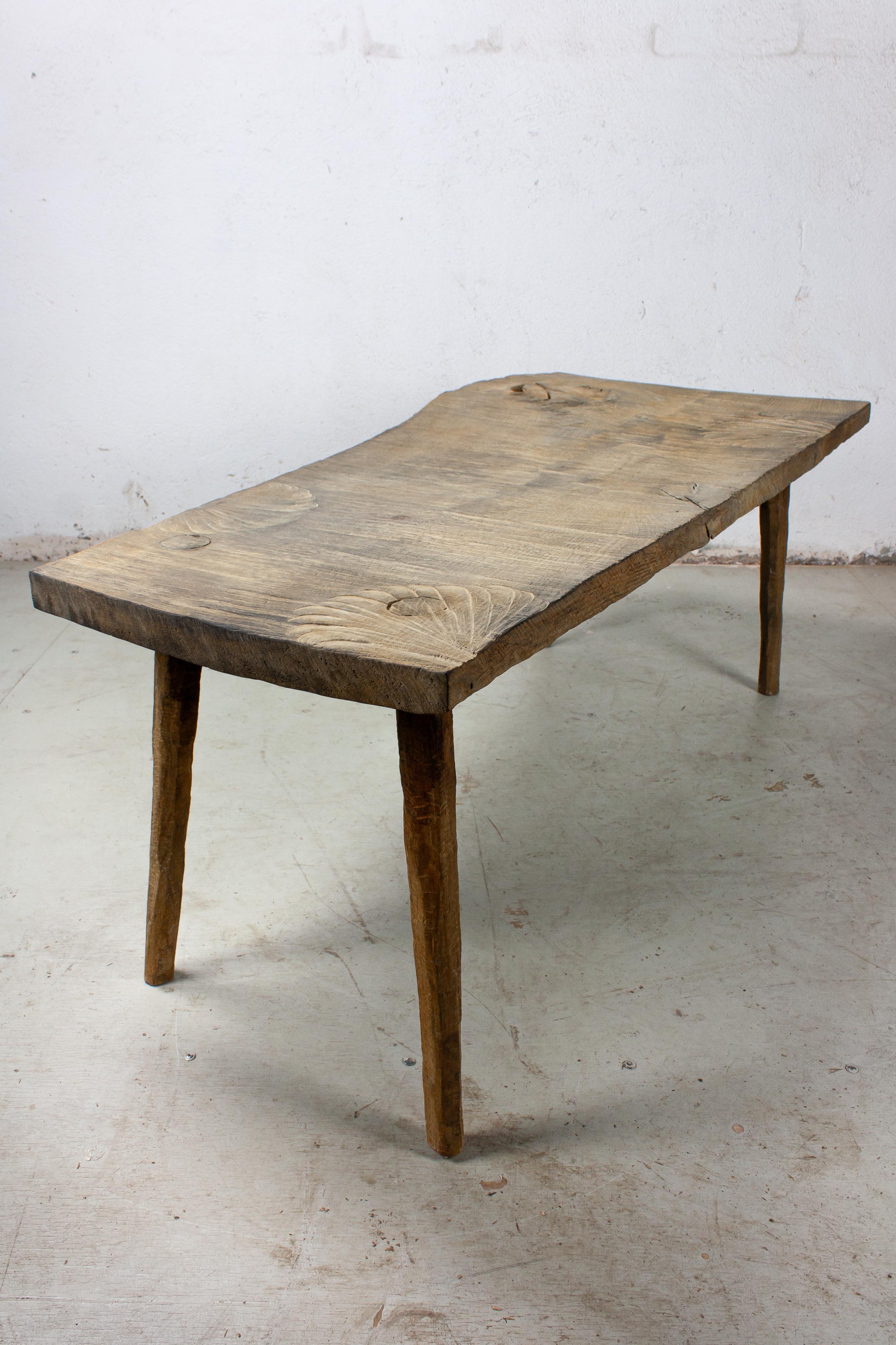 Contemporary Brutalist Style Small Table #6 in Solid Oak and Linseed Oil For Sale 1