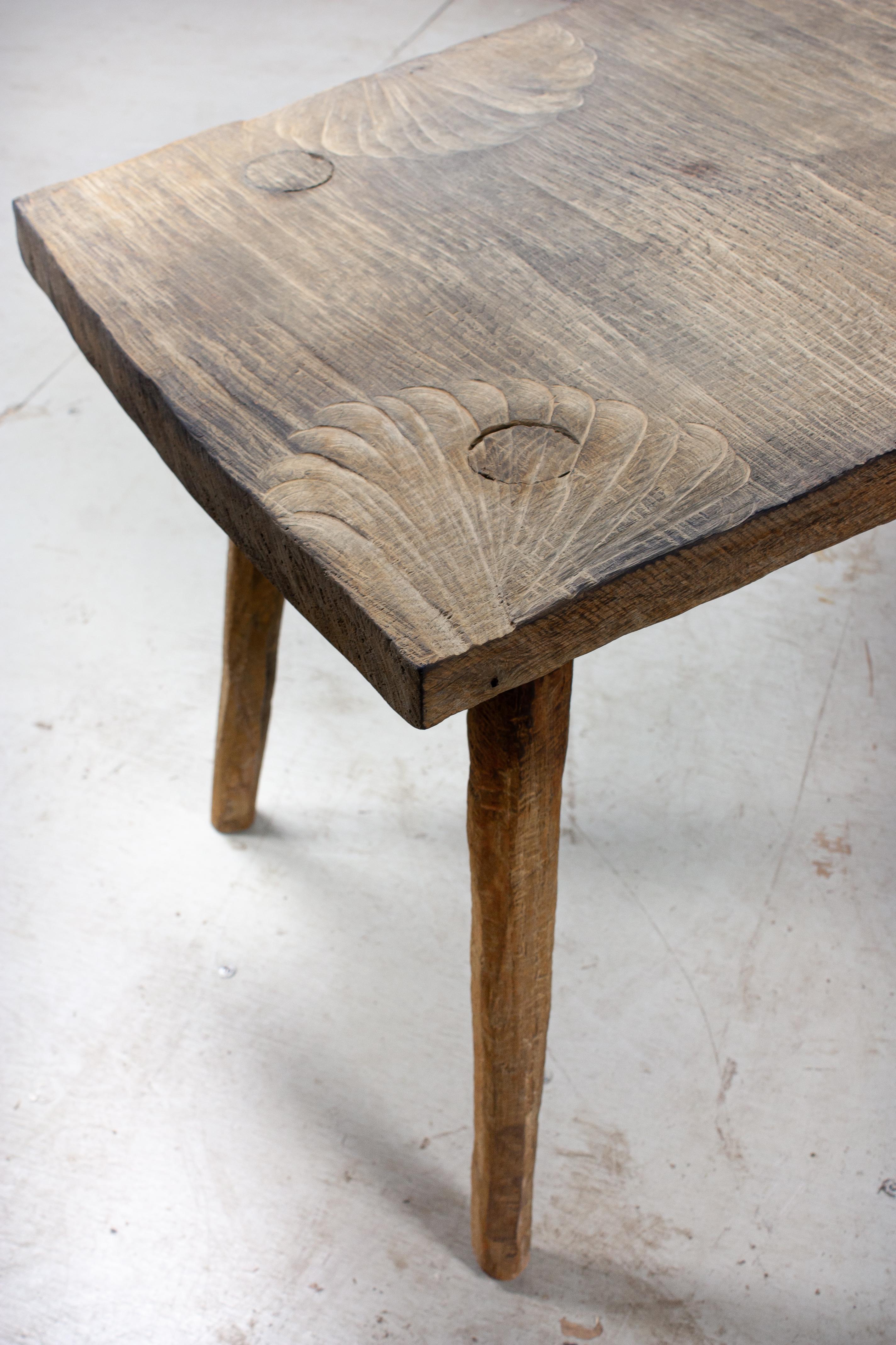 Contemporary Brutalist Style Small Table #6 in Solid Oak and Linseed Oil For Sale 2