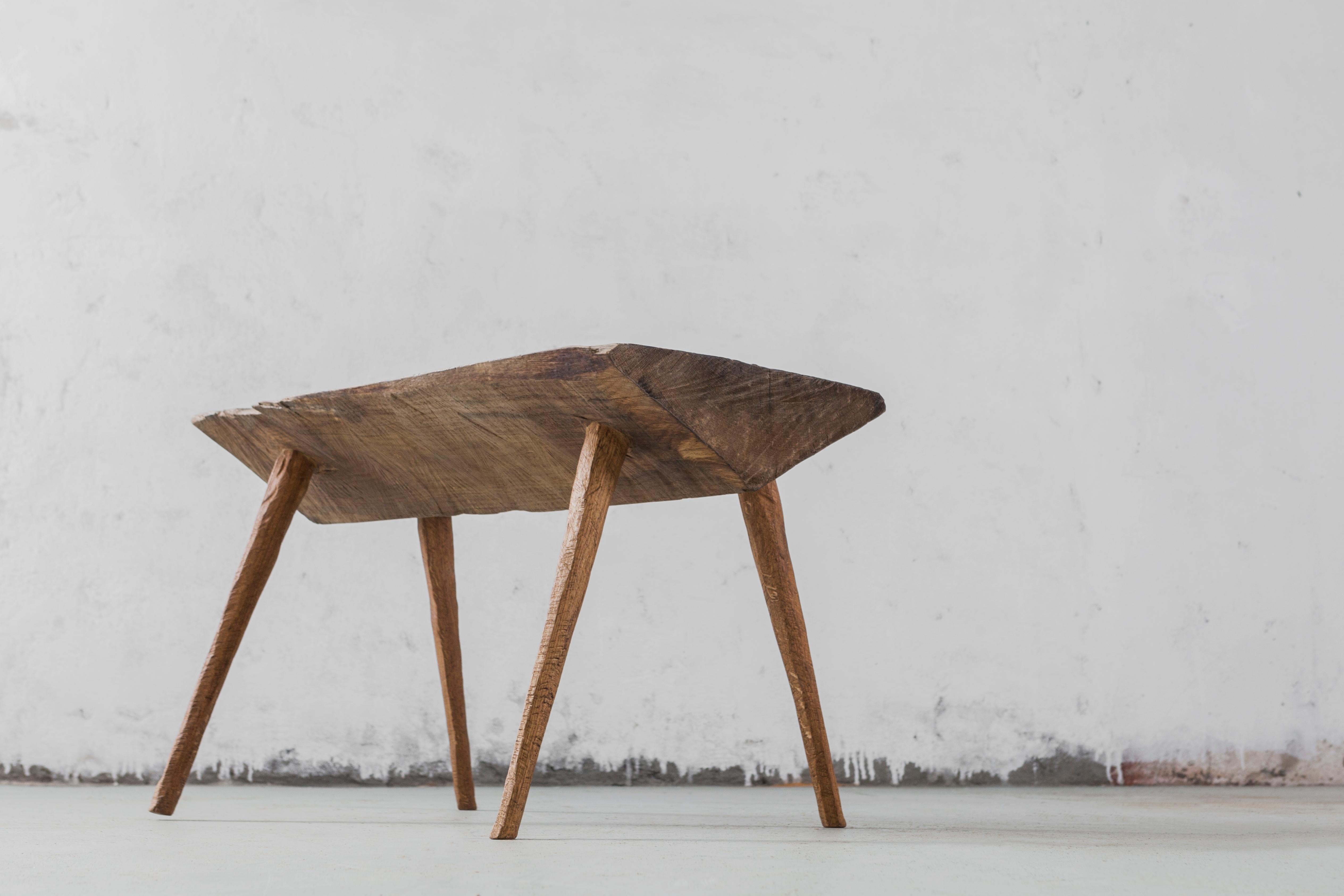 Russian Contemporary Brutalist Style Small Table #9 in Solid Oak and Linseed Oil For Sale