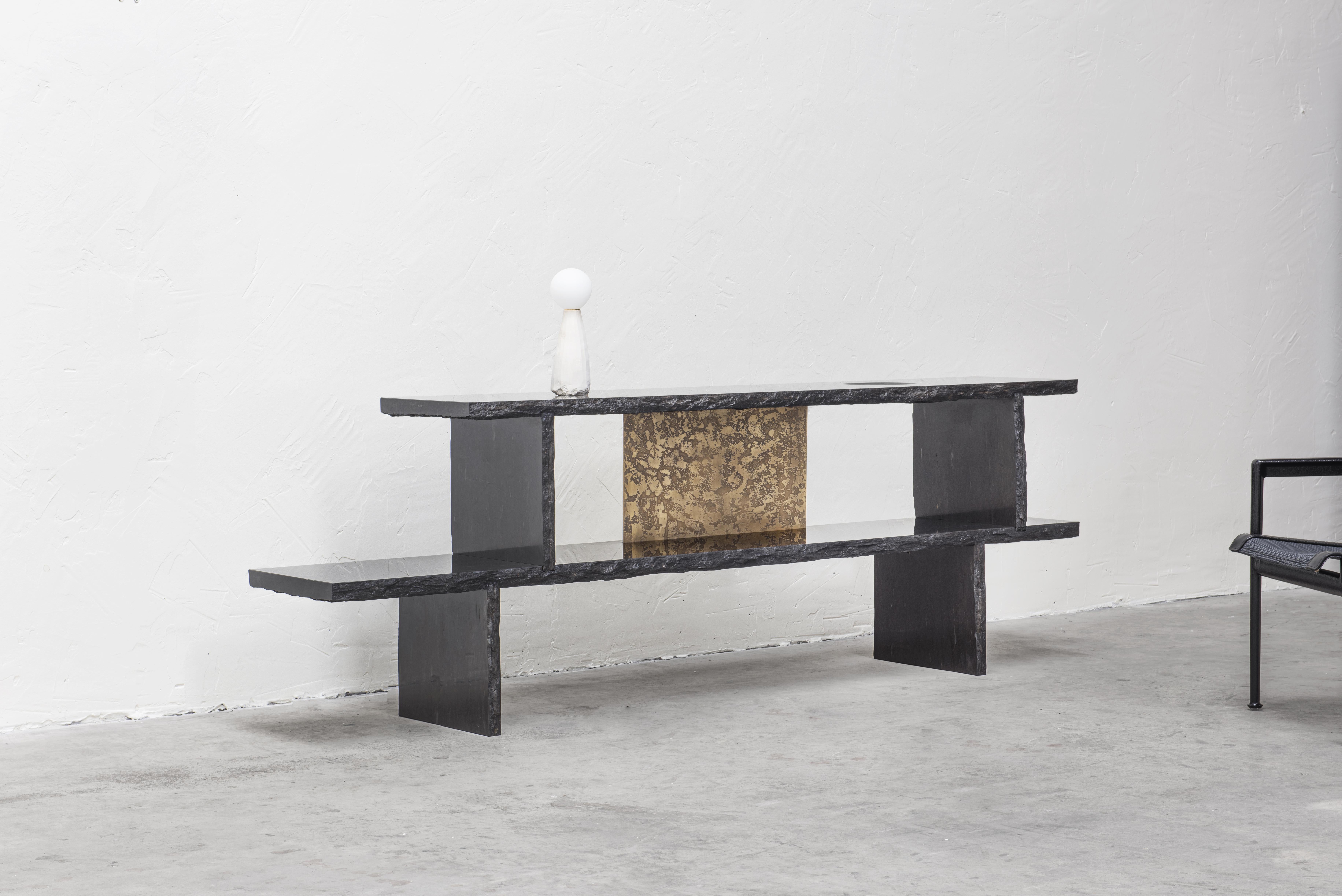 Contemporary Buffet 'Fauve' by Frédéric Saulou, Black Slate & Brass In New Condition In Paris, FR