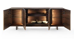 Contemporary Buffet in Solid Walnut, Matt Lacquered Iron Frame