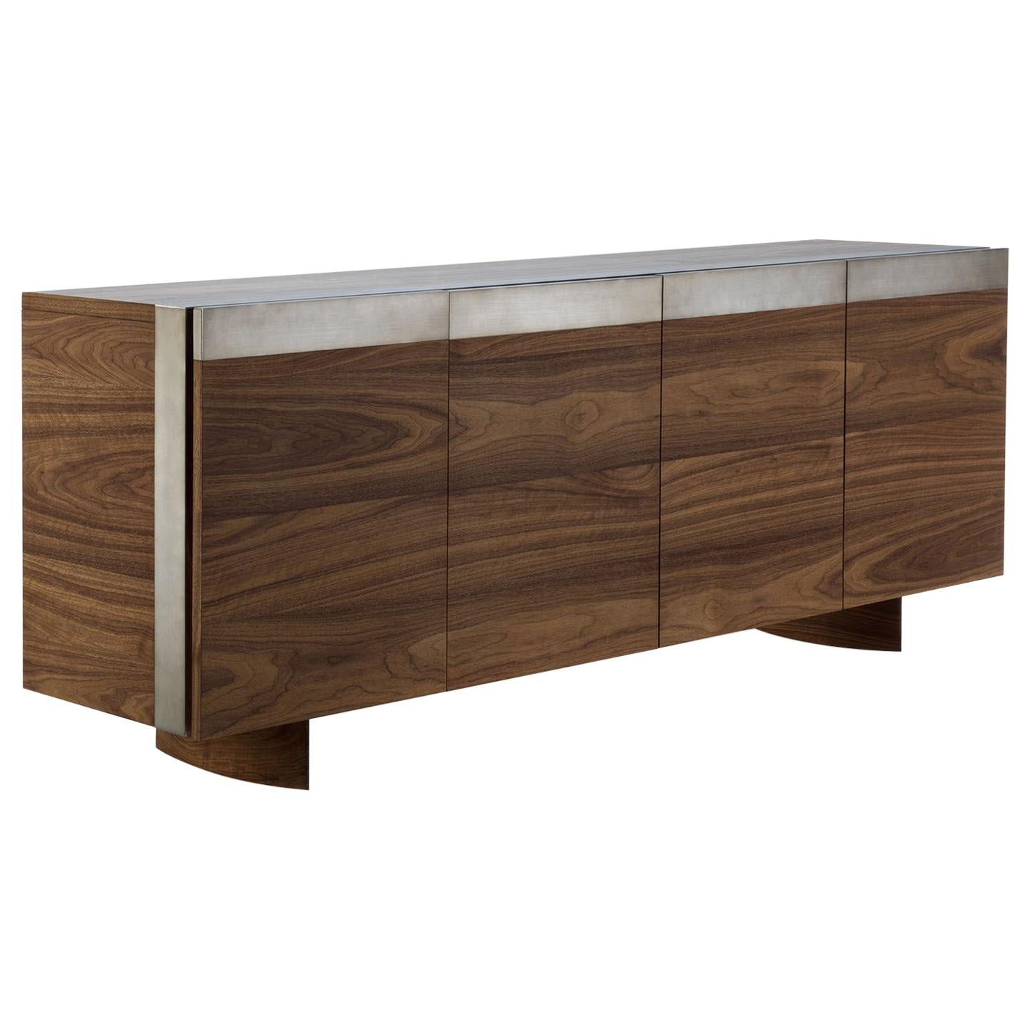 Contemporary Buffet in Solid Walnut, Matt Lacquered Iron Frame For Sale