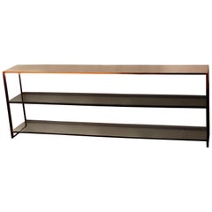Contemporary Buffet Table in Recycled Metal, Minimal style, With Glass Shelf
