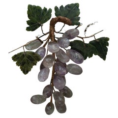 Contemporary Bunch of Semi Precious Amethyst Grapes with Jade Leaves