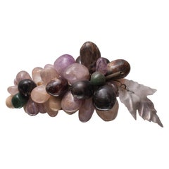 Contemporary Bunch of Semi Precious Stone Grapes with Silver Leaf